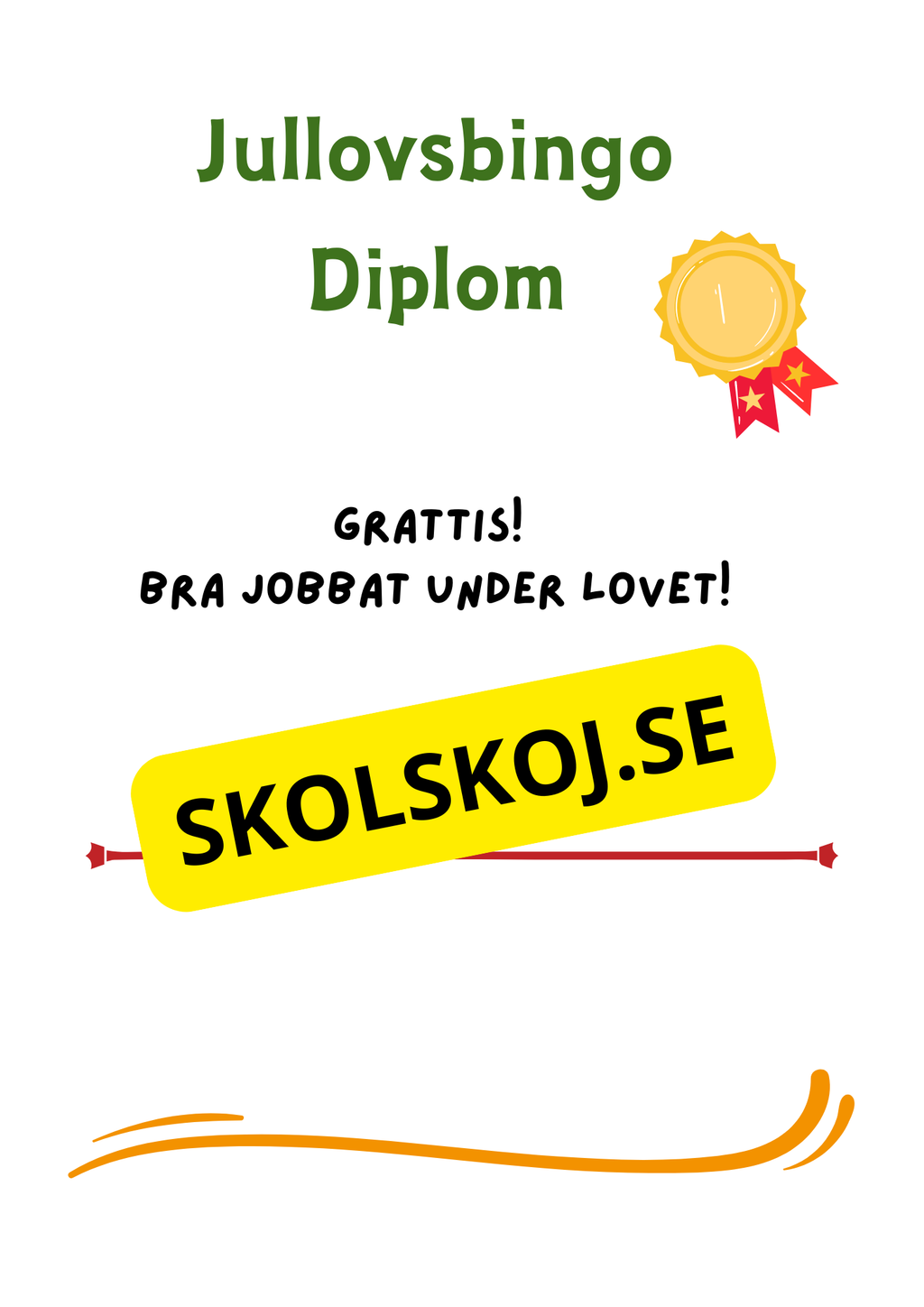 jullovsbingo och diplom