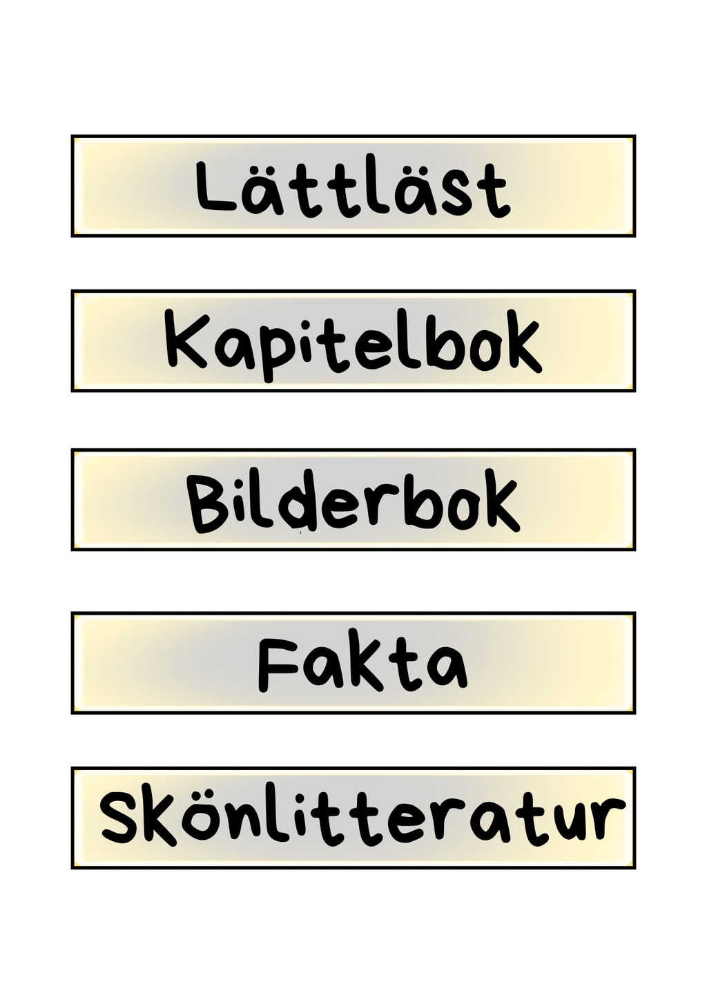 Klassrumsbibliotek skyltar