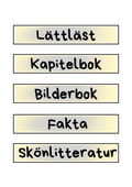 Klassrumsbibliotek skyltar