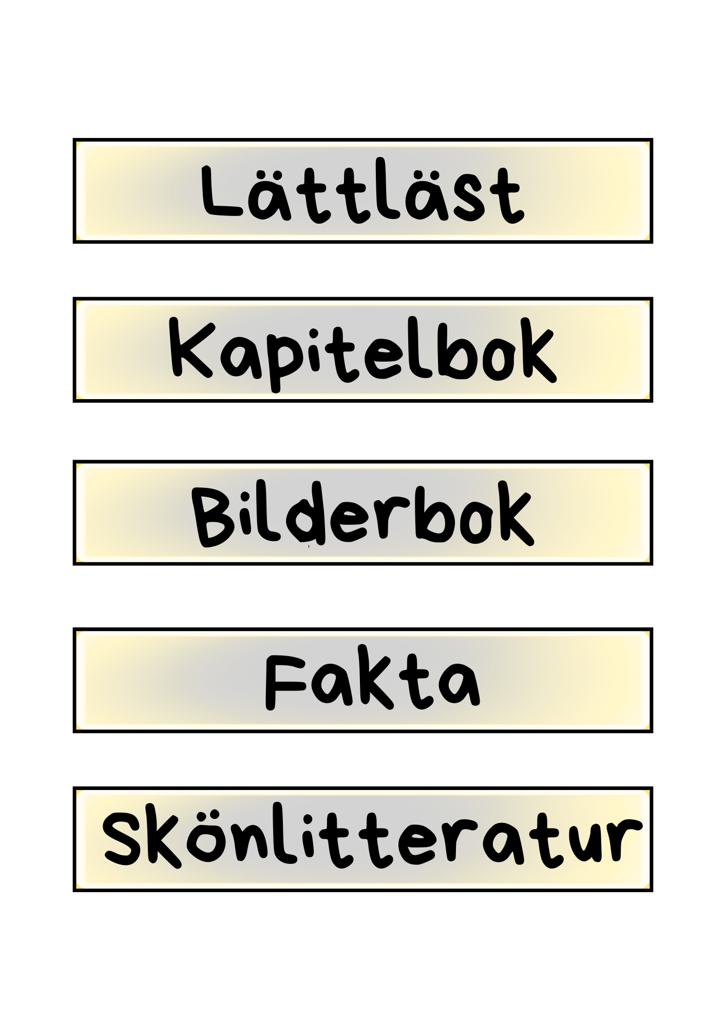 Klassrumsbibliotek skyltar