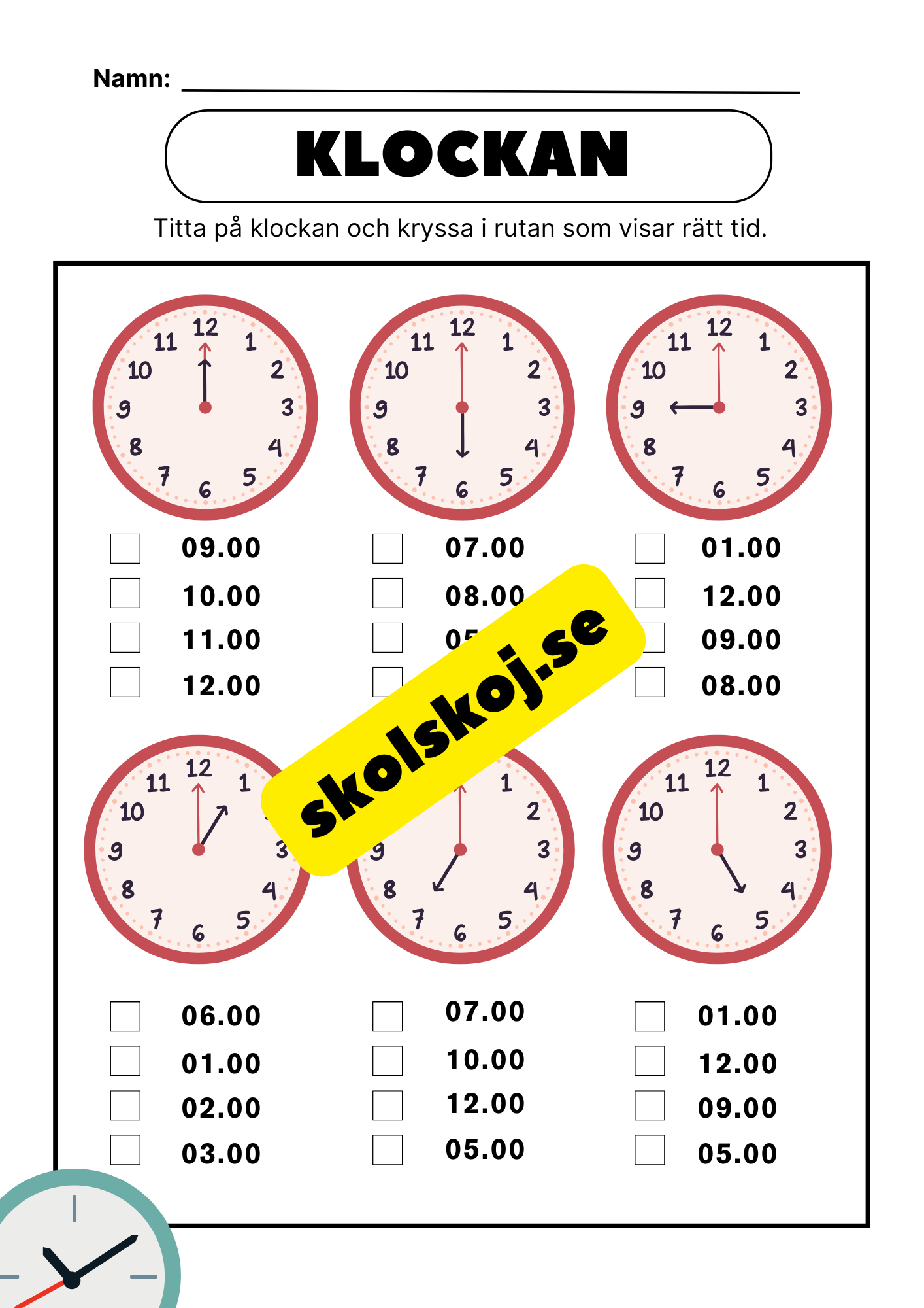 Analoga klockan - Träna klockan - 17 sidor