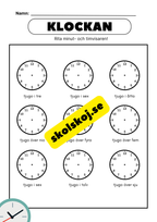Analoga klockan - Träna klockan - 17 sidor