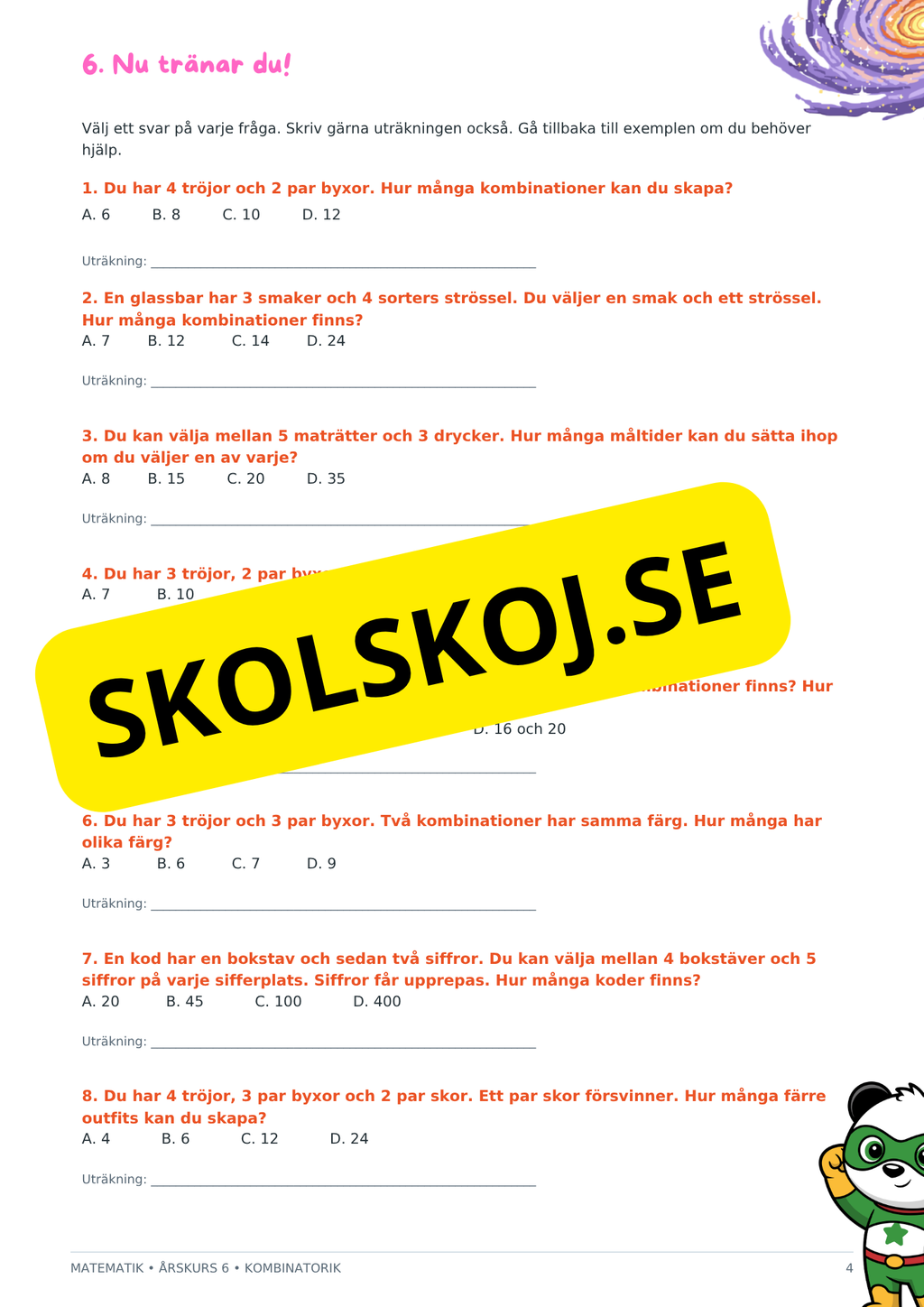 Kombinatorik - Årskurs 6