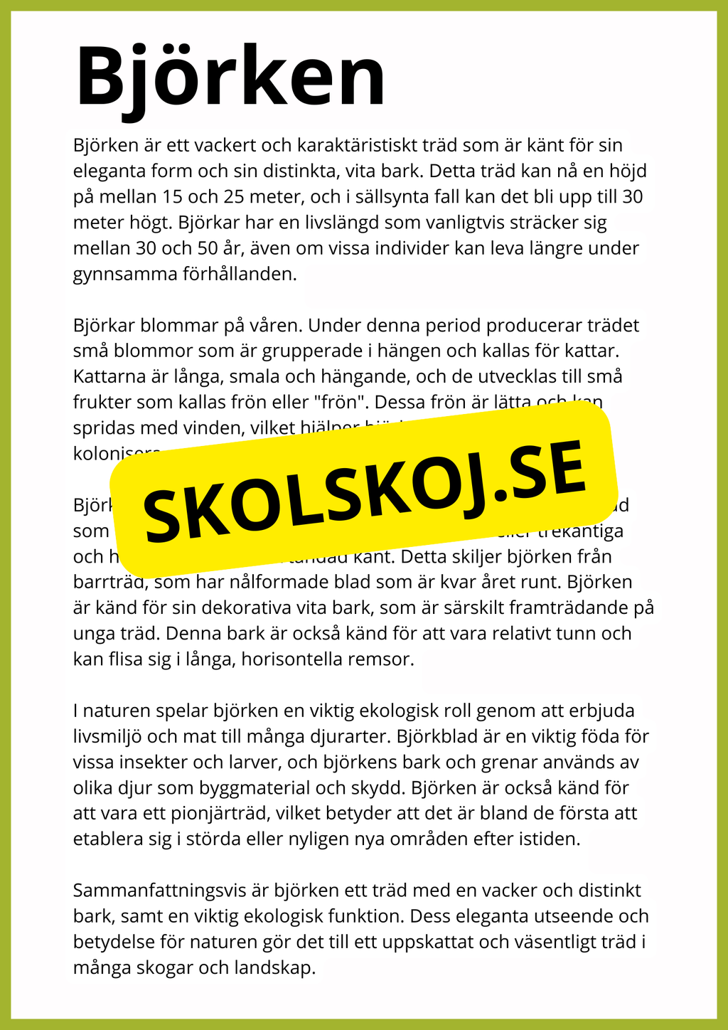 Kortfakta om träd