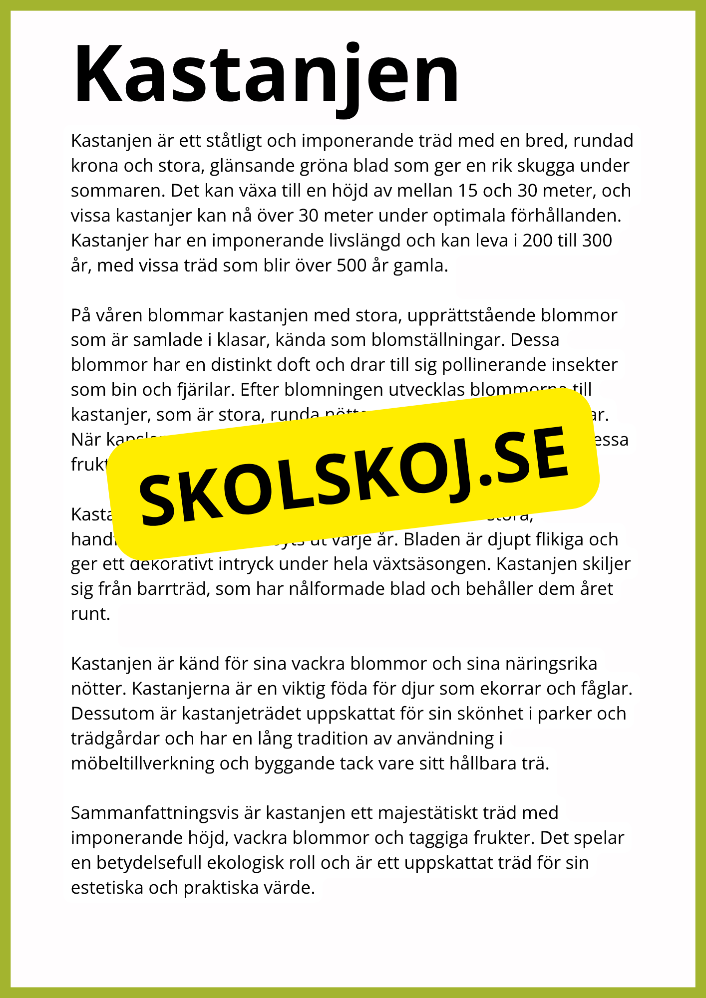 Kortfakta om träd