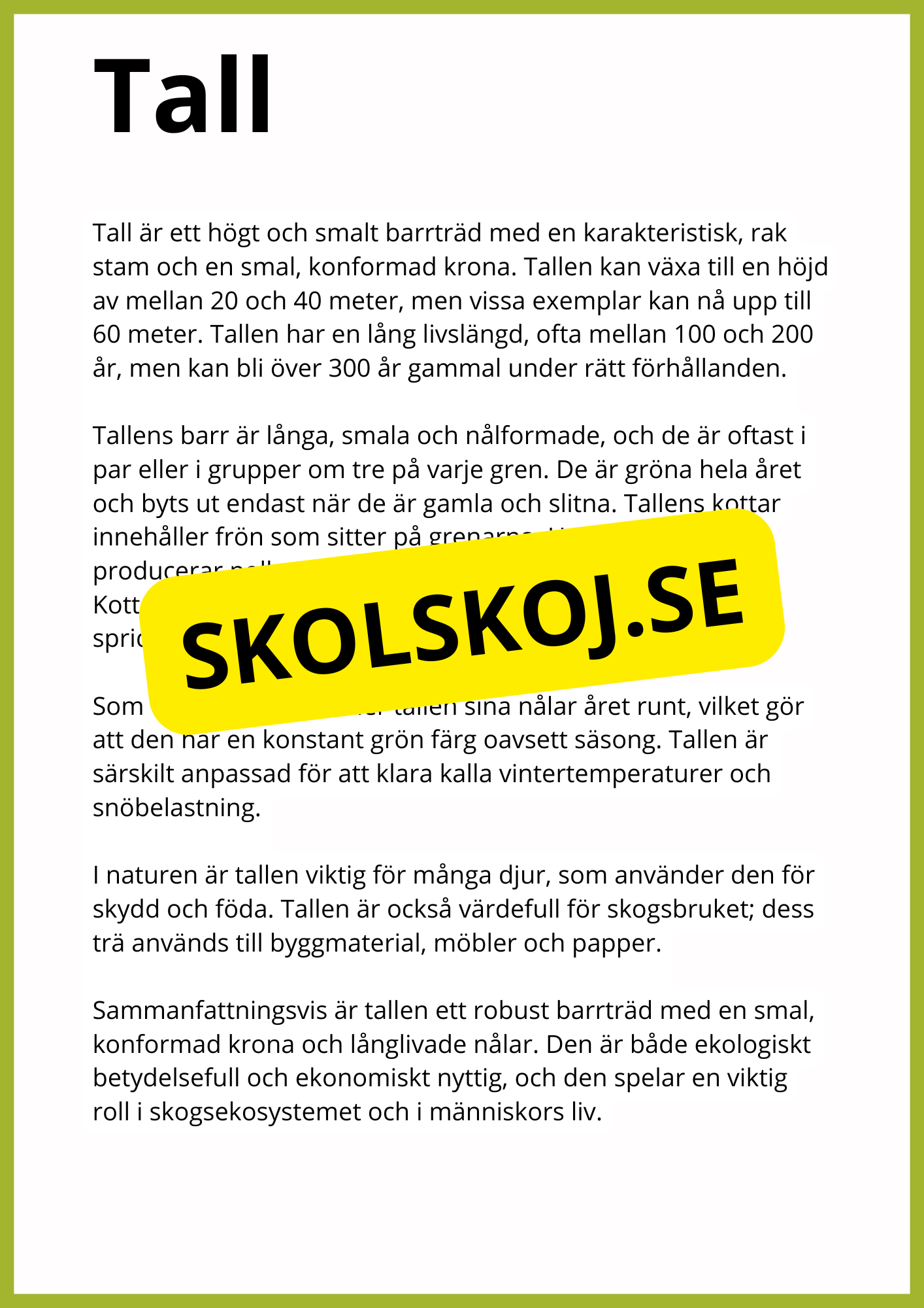 Kortfakta om träd