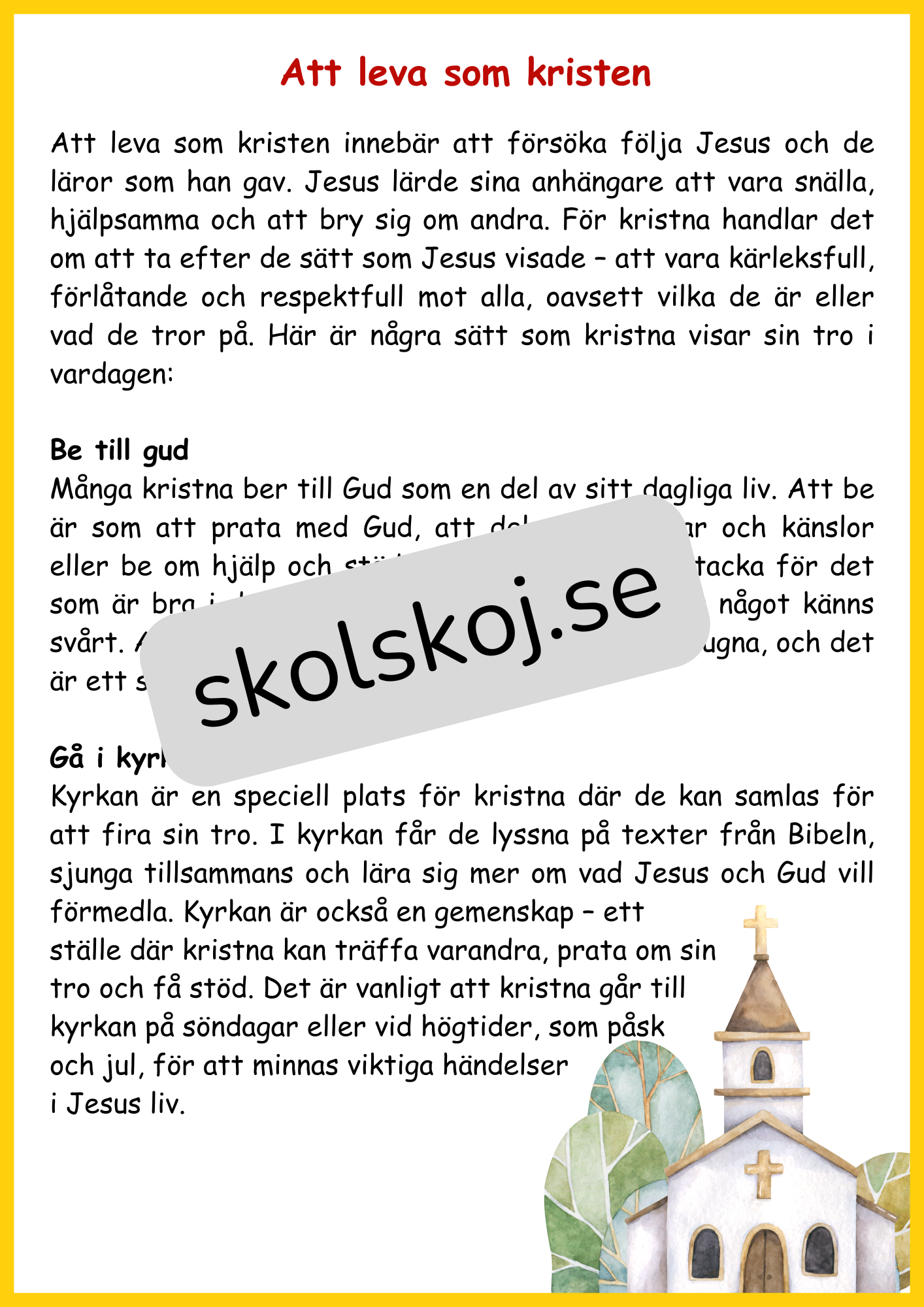 Kyrkan och dess betydelse - Årskurs 4 - 6