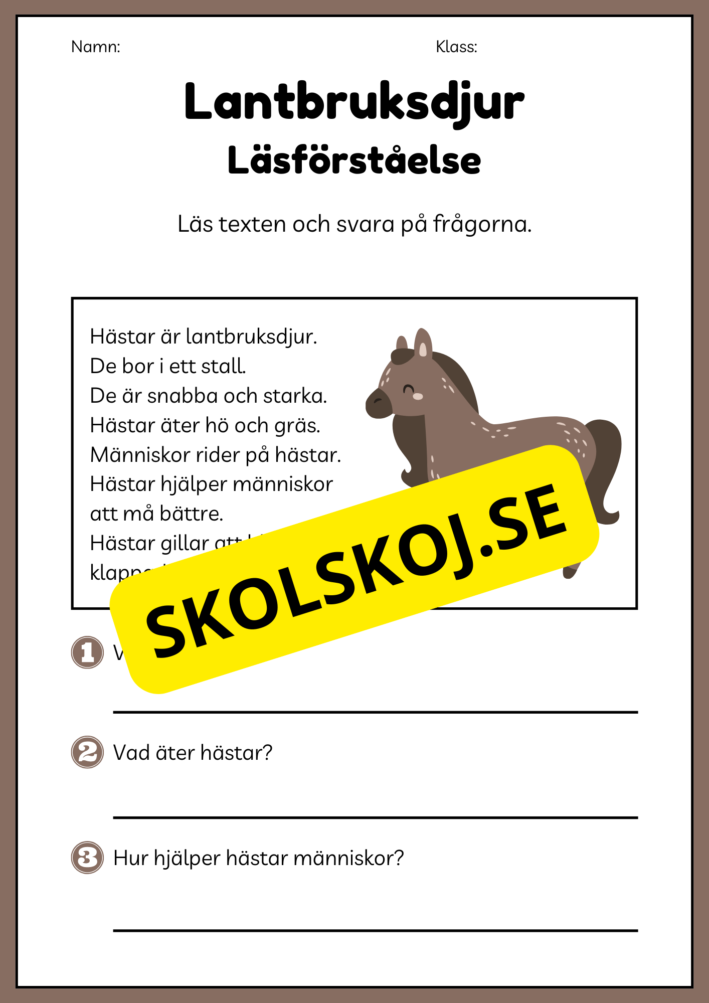 Lantbruksdjur - Läsförståelse