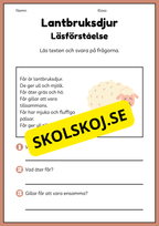 Lantbruksdjur - Läsförståelse