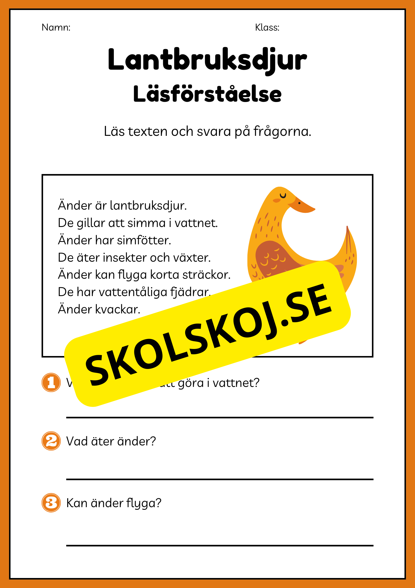 Lantbruksdjur - Läsförståelse