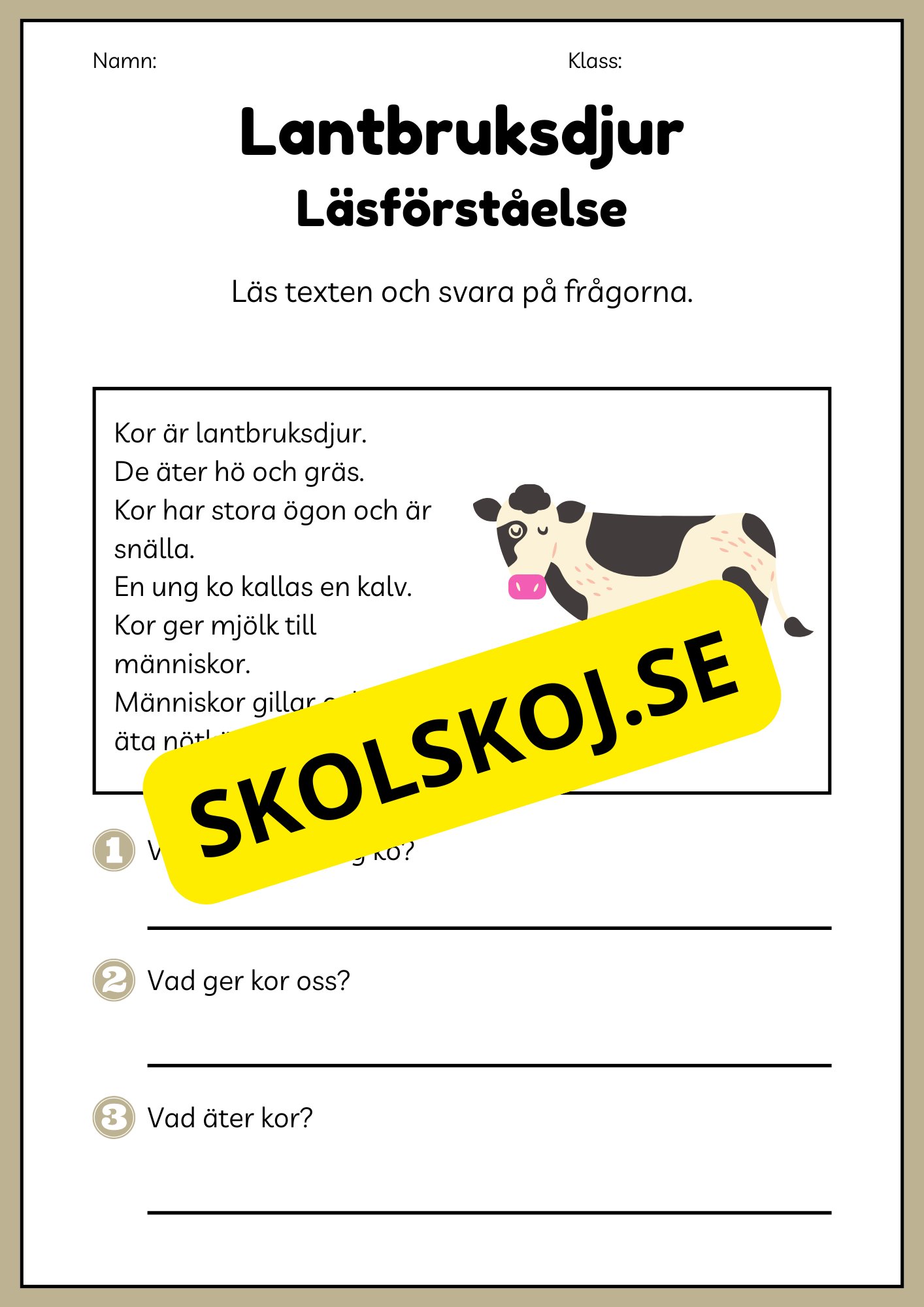 Lantbruksdjur - Läsförståelse