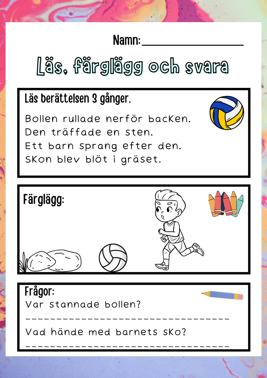 Läs, färglägg och svara