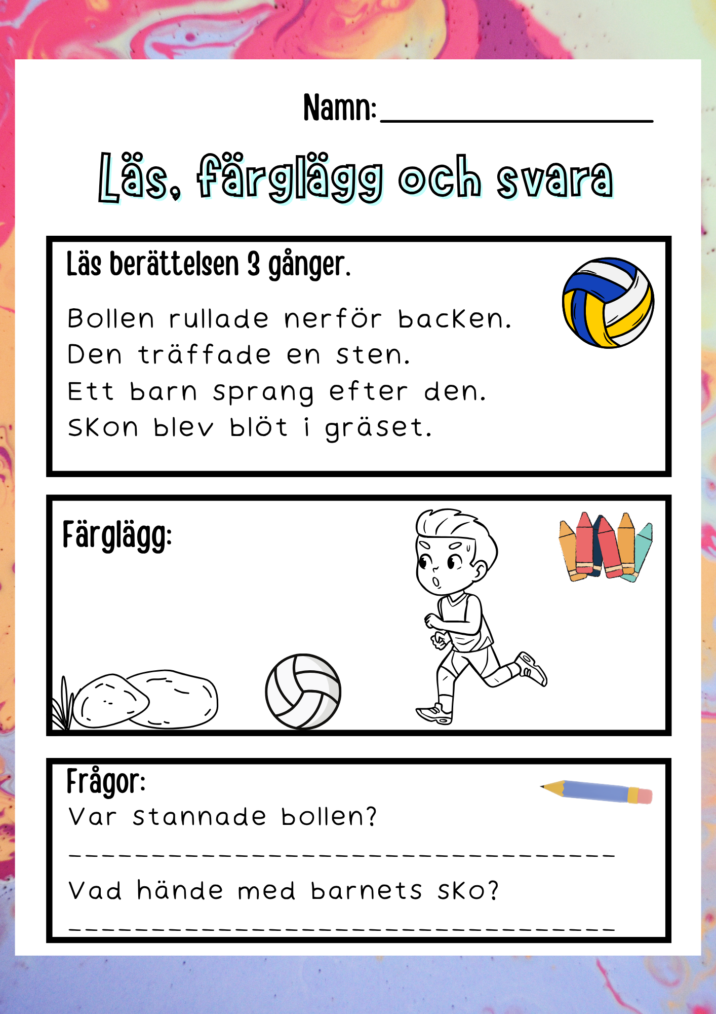 Läs, färglägg och svara