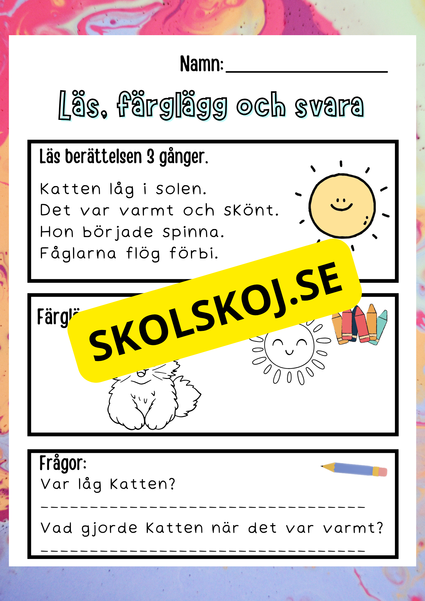Läs, färglägg och svara