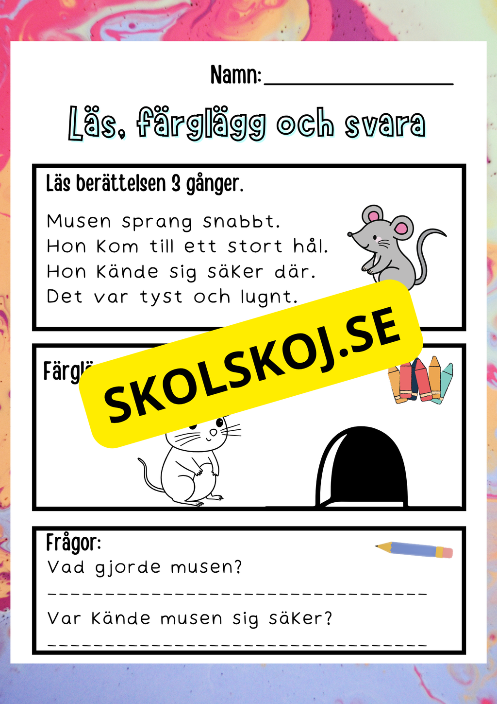 Läs, färglägg och svara