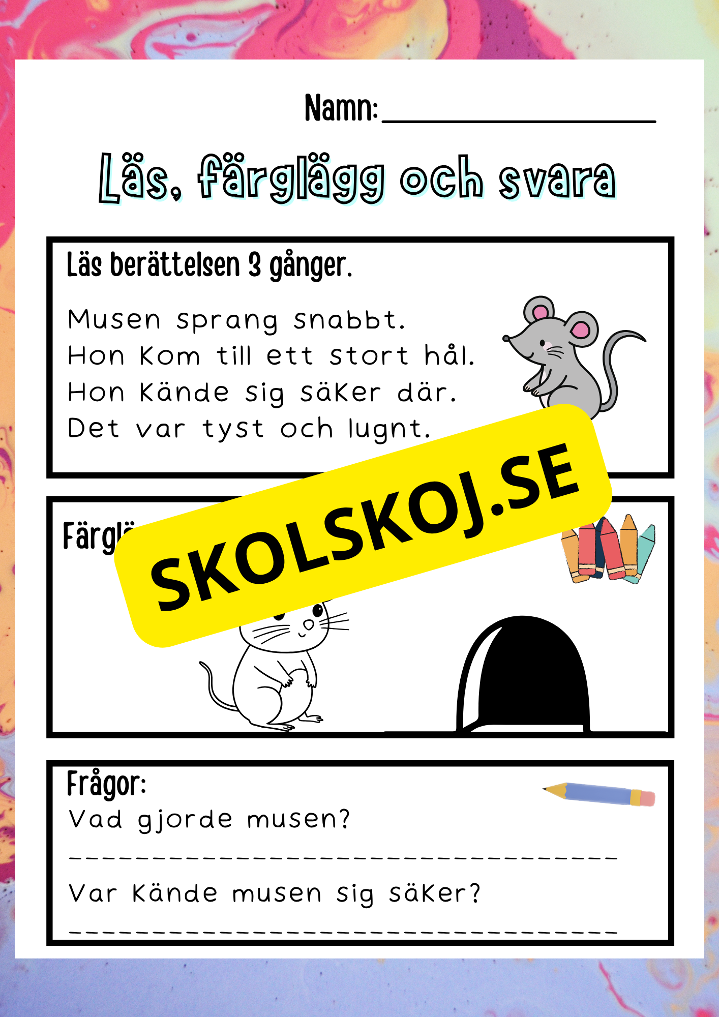 Läs, färglägg och svara