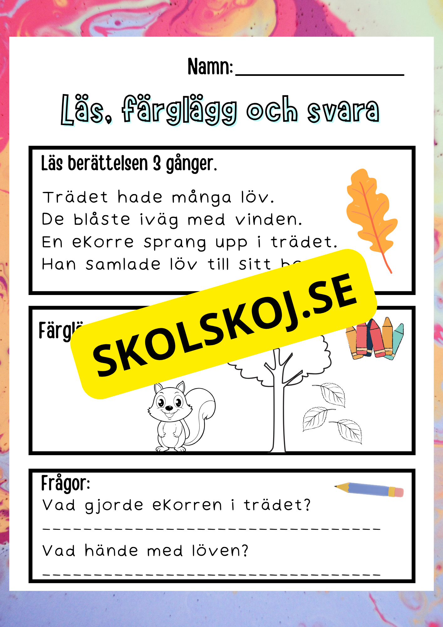 Läs, färglägg och svara