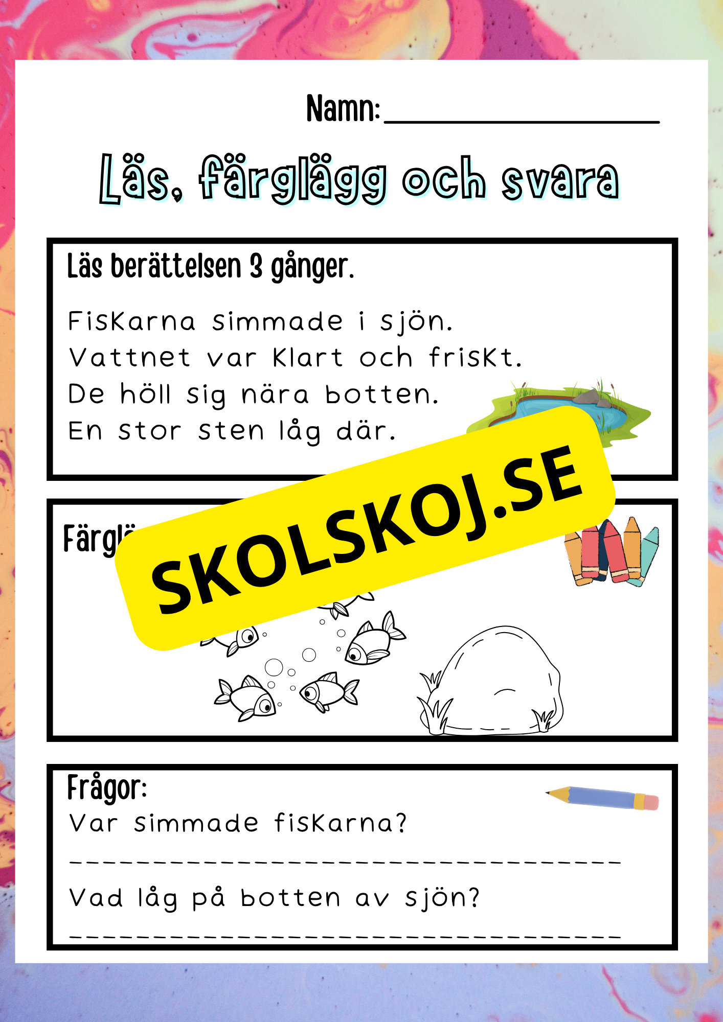 Läs, färglägg och svara
