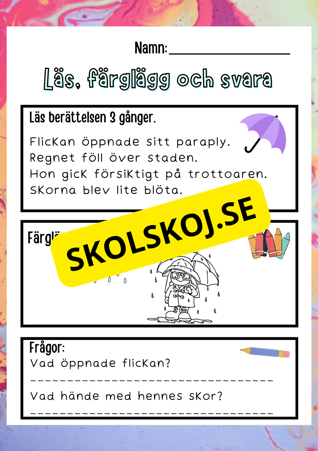 Läs, färglägg och svara