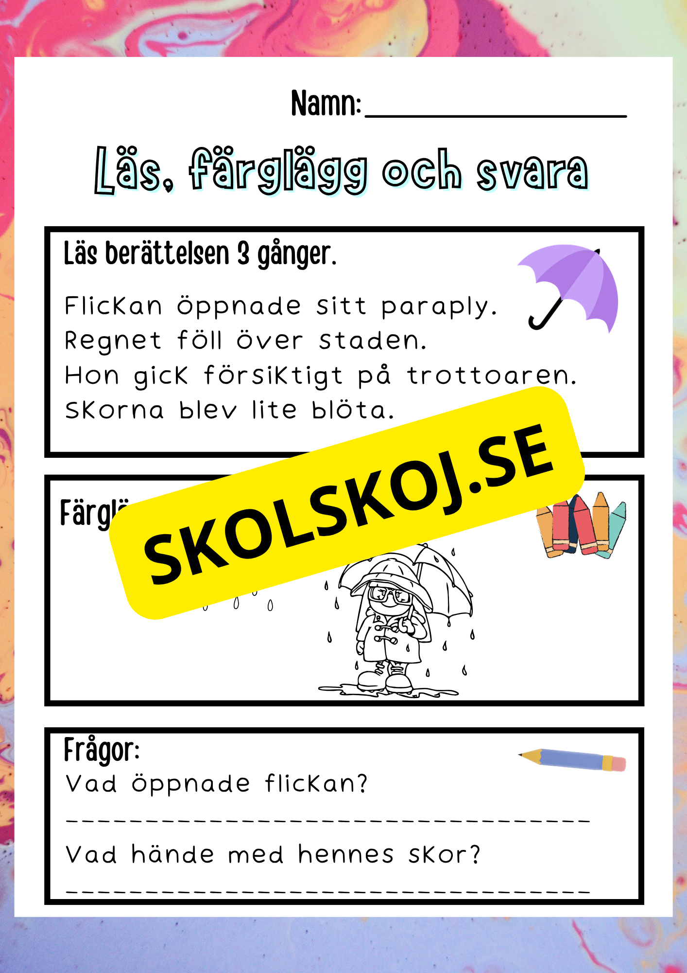 Läs, färglägg och svara