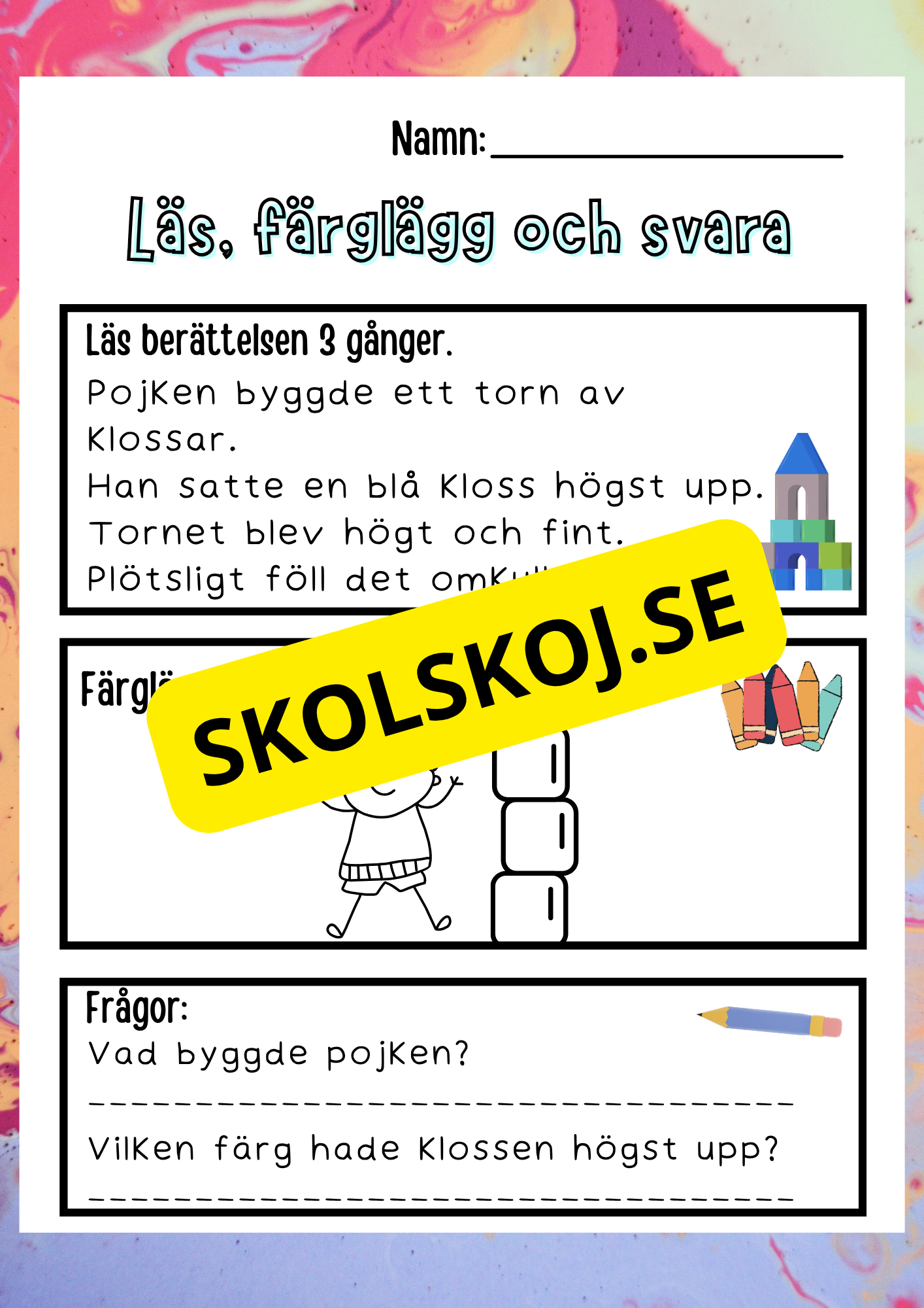 Läs, färglägg och svara