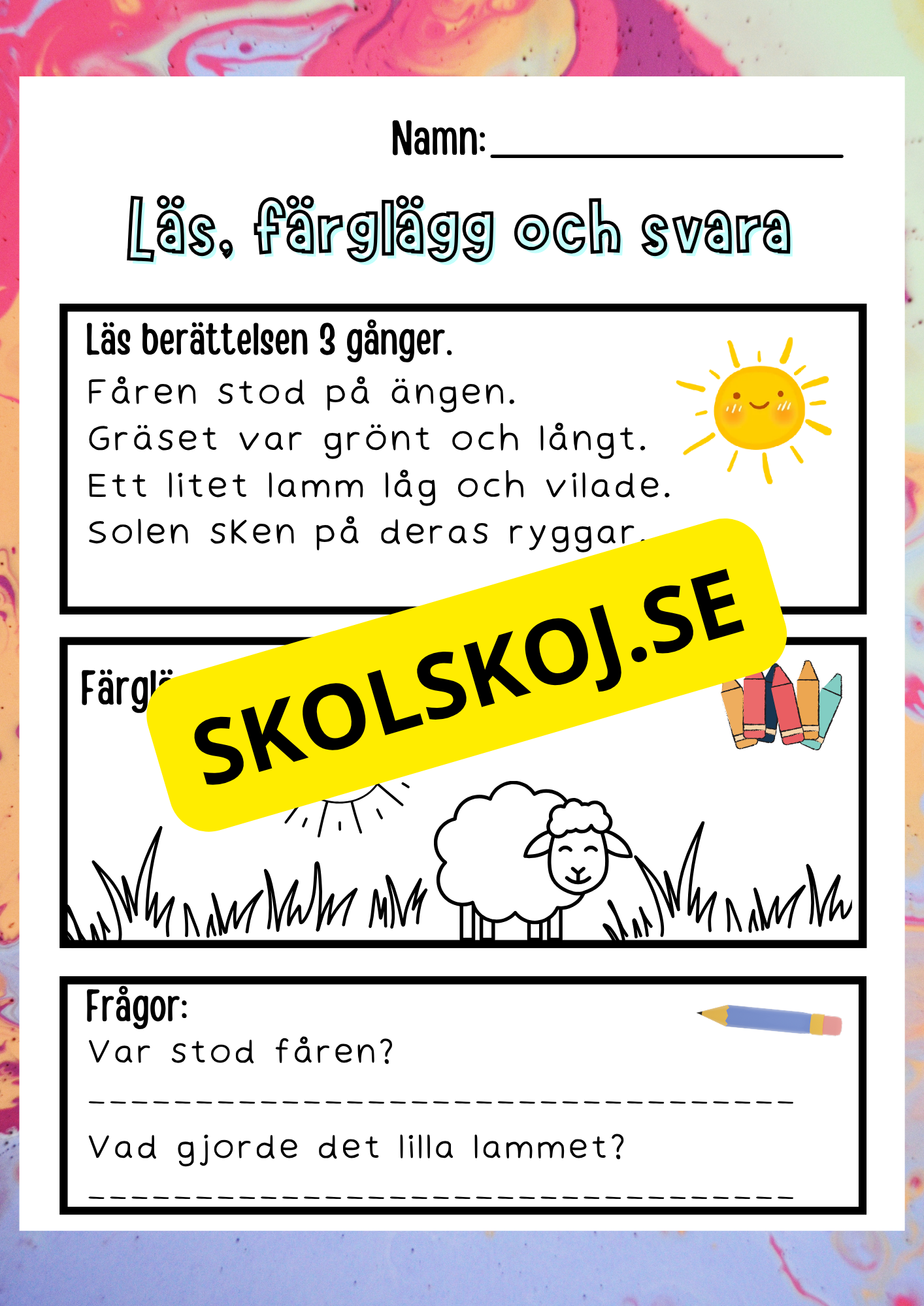 Läs, färglägg och svara