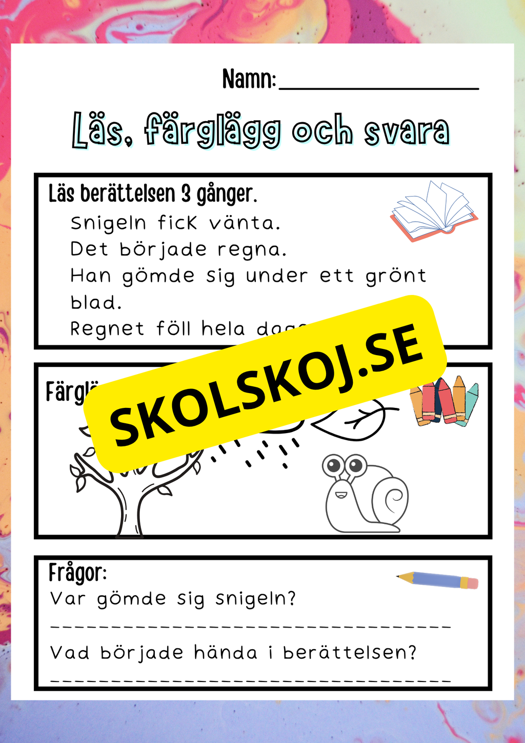 Läs, färglägg och svara