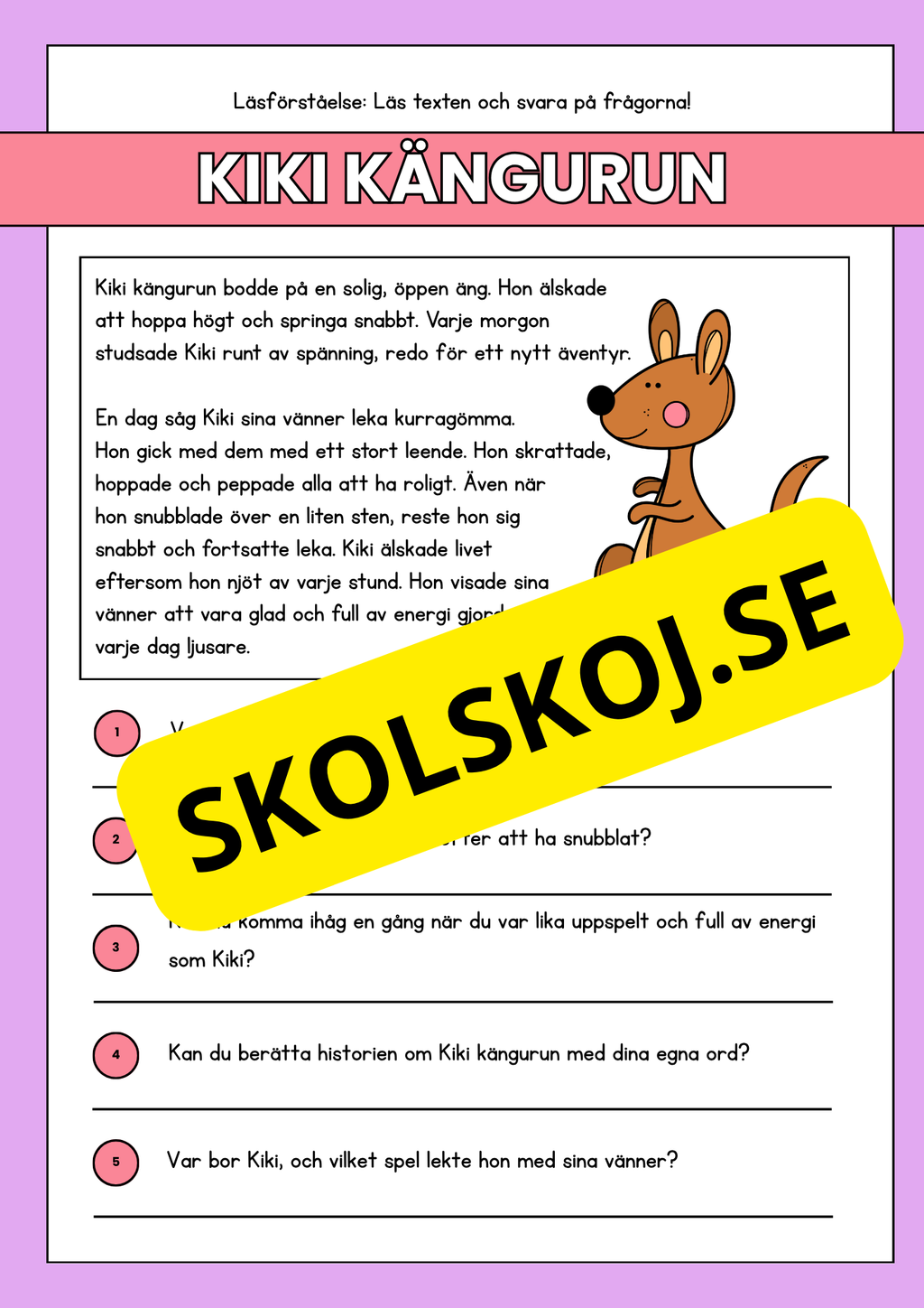 Läsförståelse - Djur- 14 texter