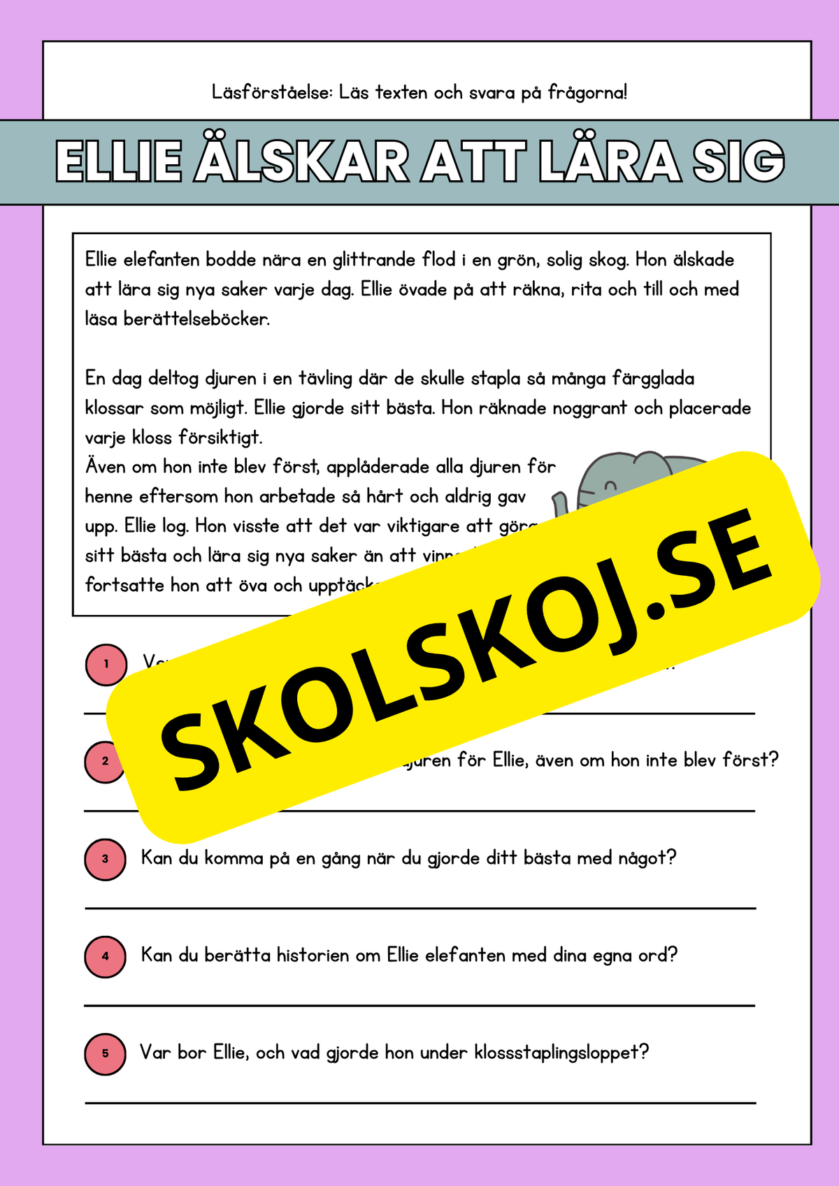 Läsförståelse - Djur- 14 texter