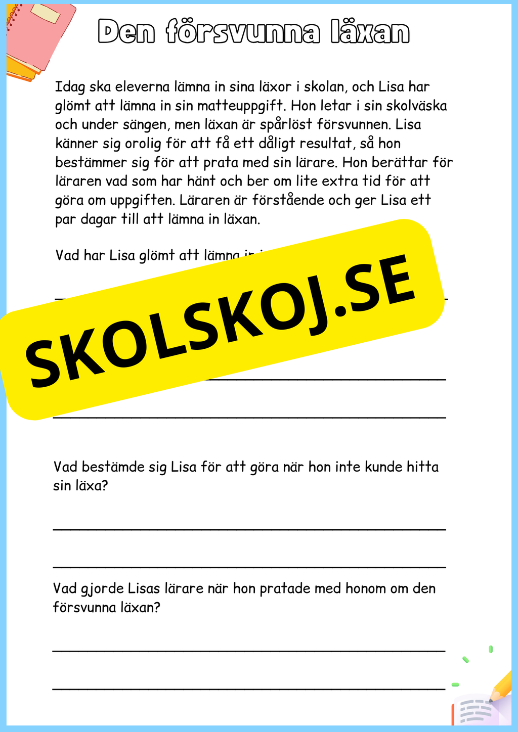 Läsförståelse - Årskurs 3 - 4 - Häfte
