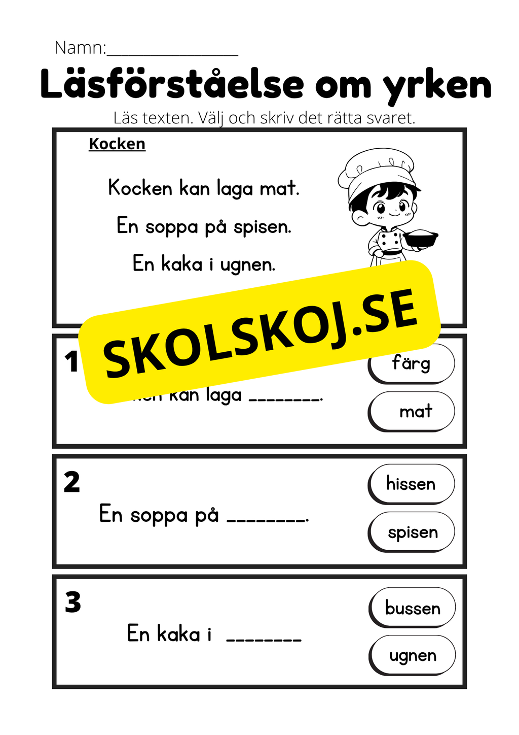 Läsförståelse om yrken
