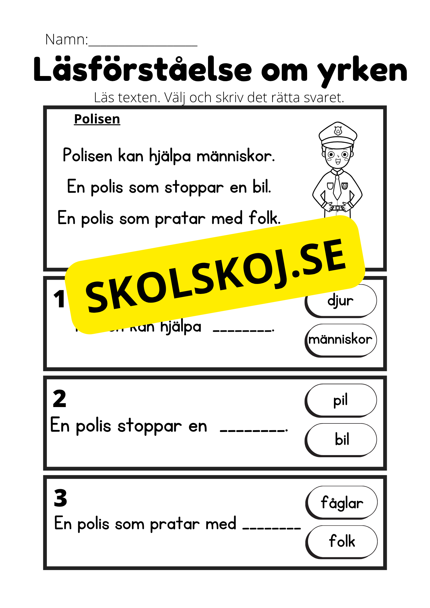 Läsförståelse om yrken