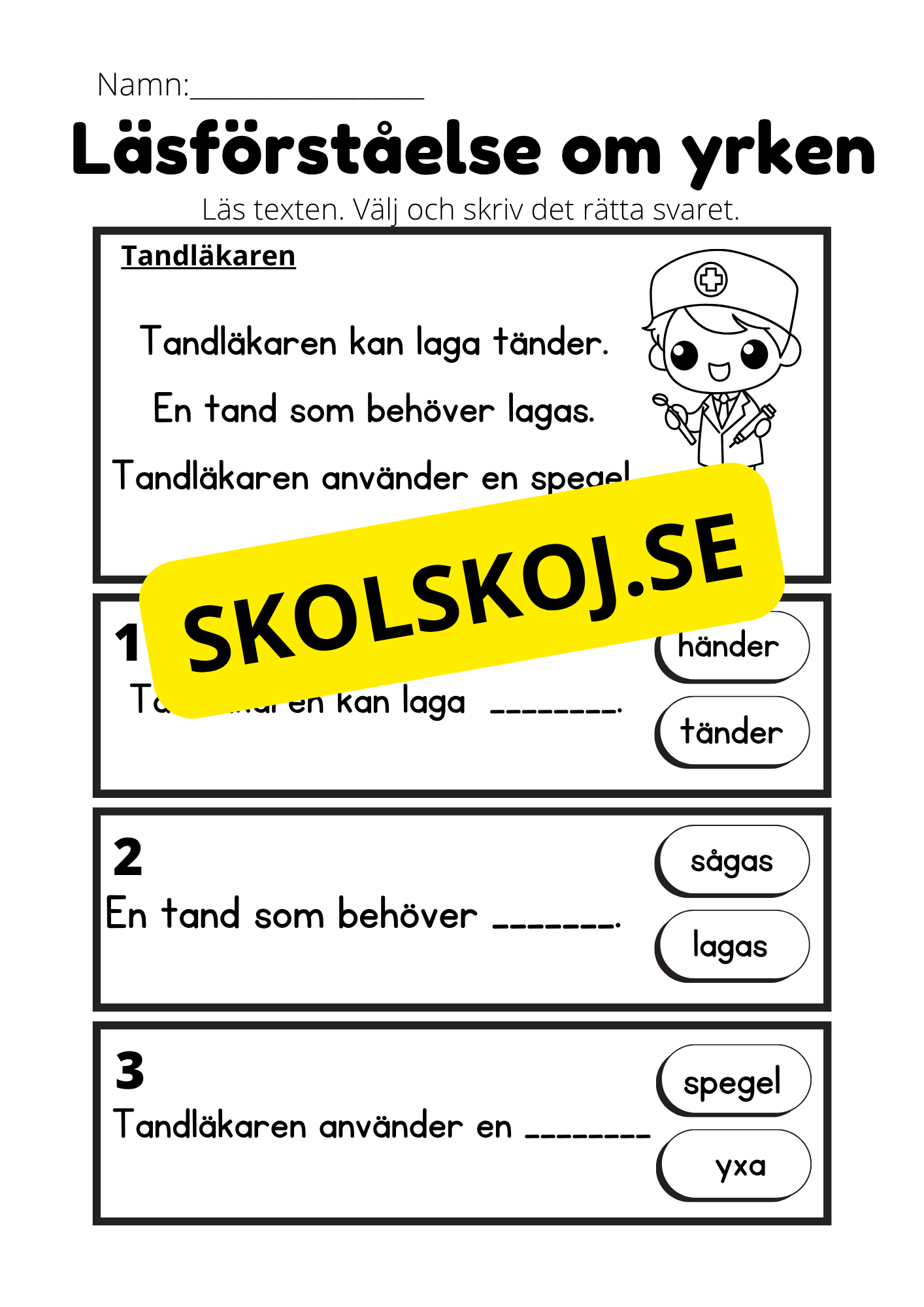 Läsförståelse om yrken