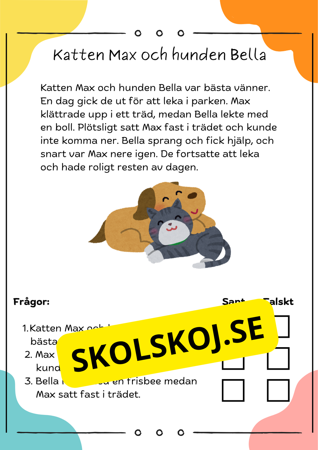Läsförståelse sant eller falskt: 10 korta berättelser