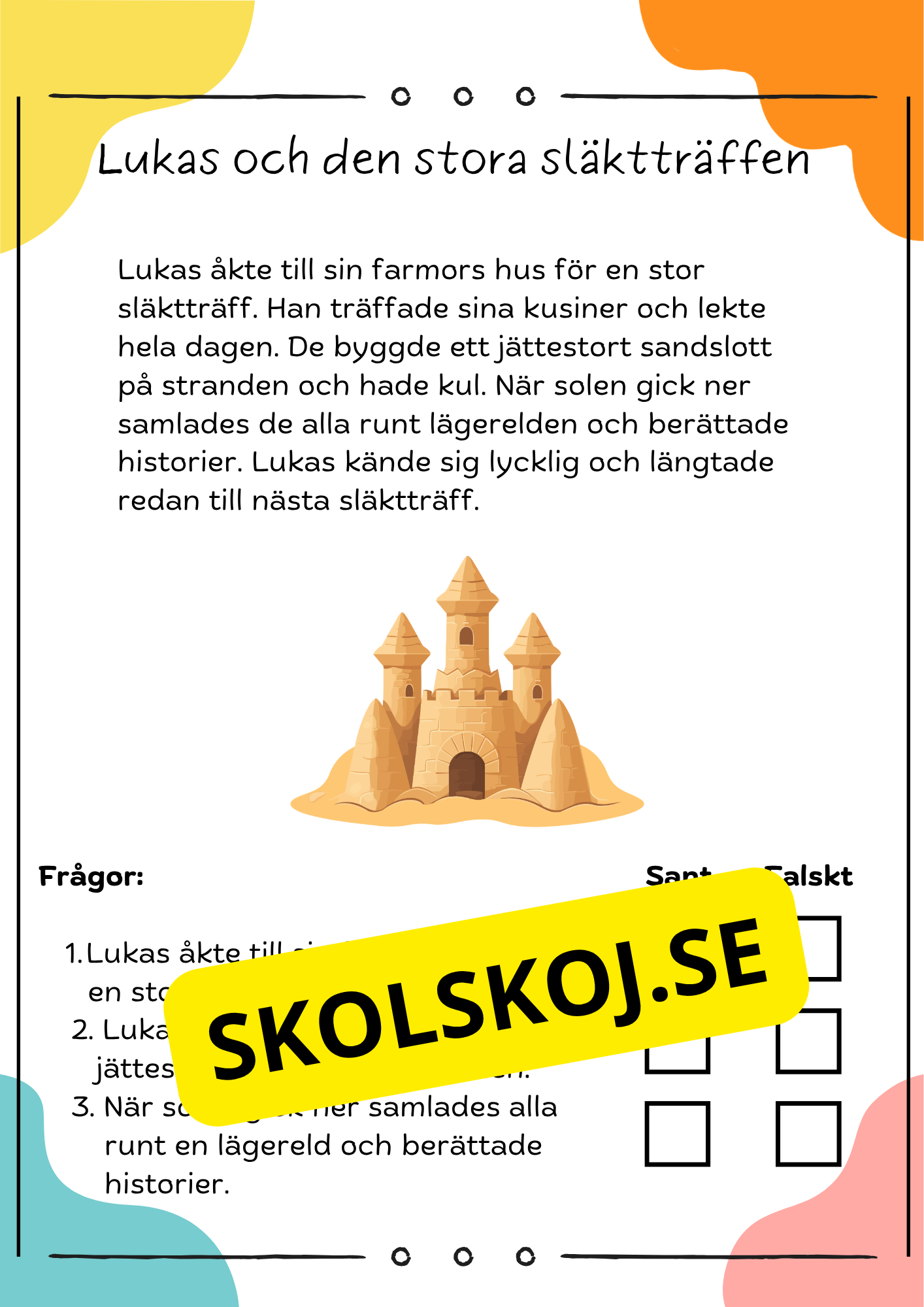 Läsförståelse sant eller falskt: 10 korta berättelser