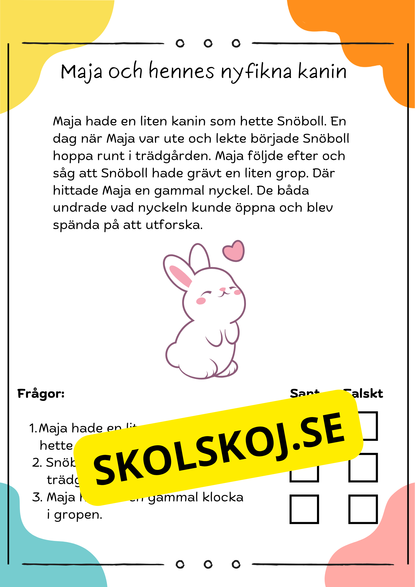 Läsförståelse sant eller falskt: 10 korta berättelser