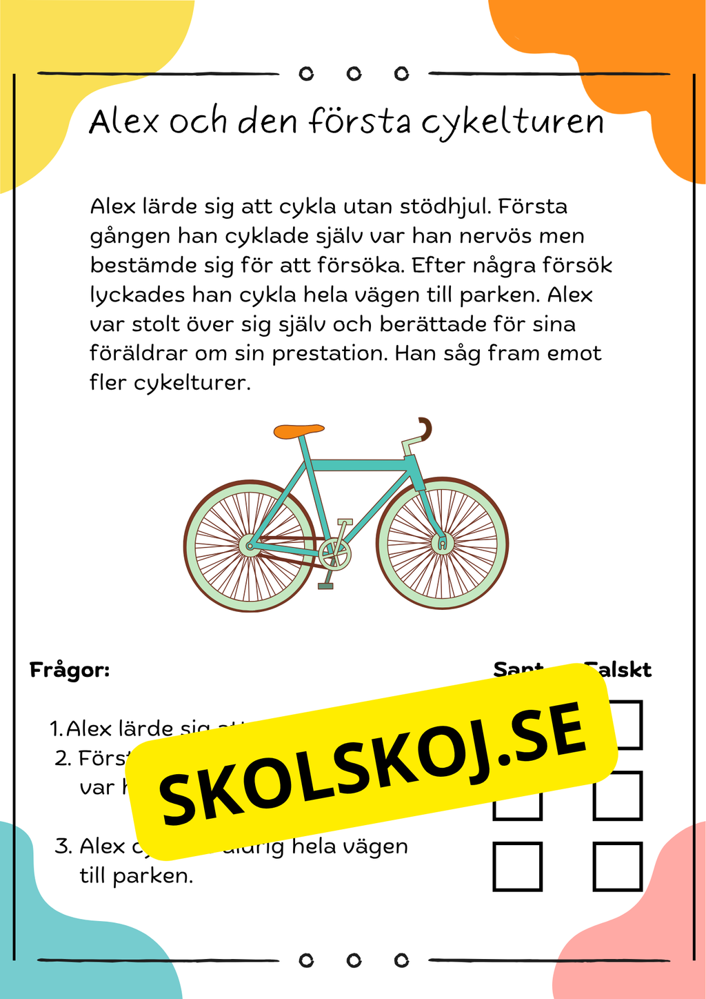 Läsförståelse sant eller falskt: 10 korta berättelser