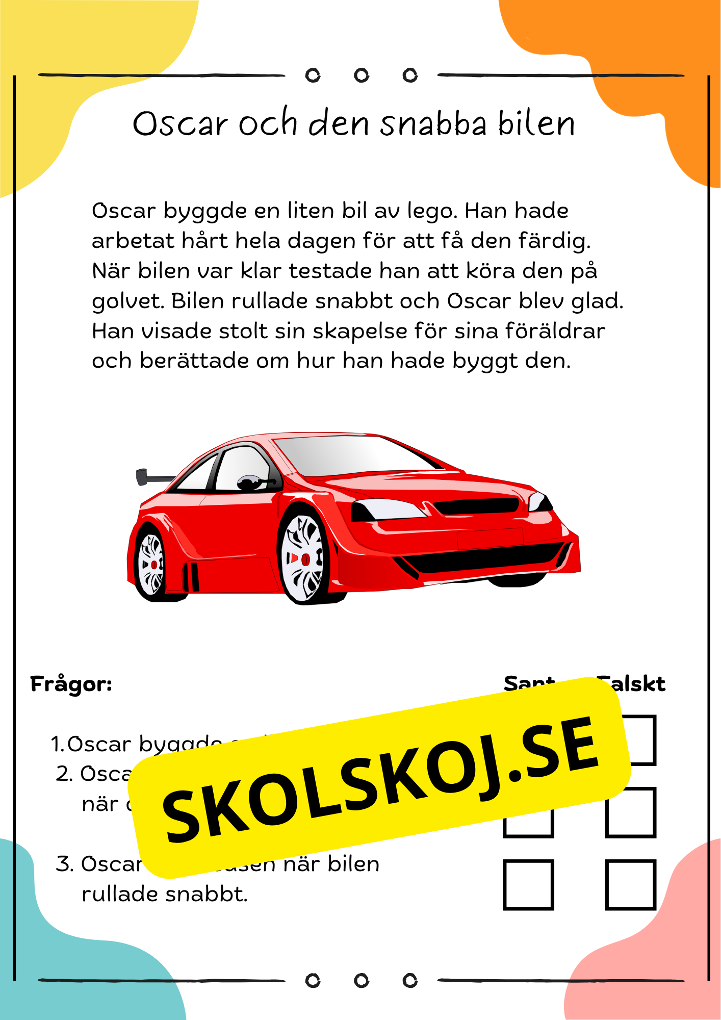 Läsförståelse sant eller falskt: 10 korta berättelser