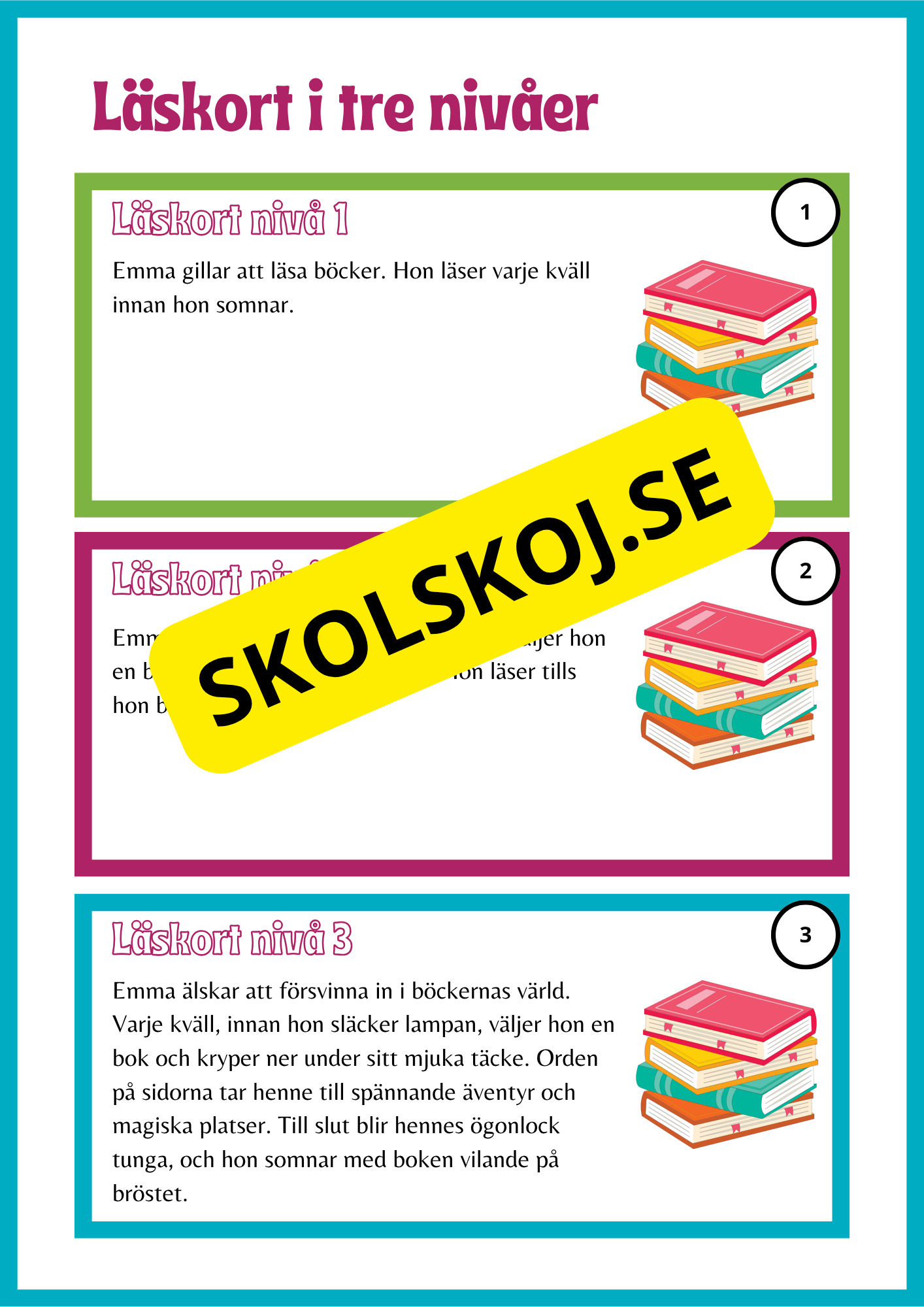 Läskort i tre nivåer- 60 st