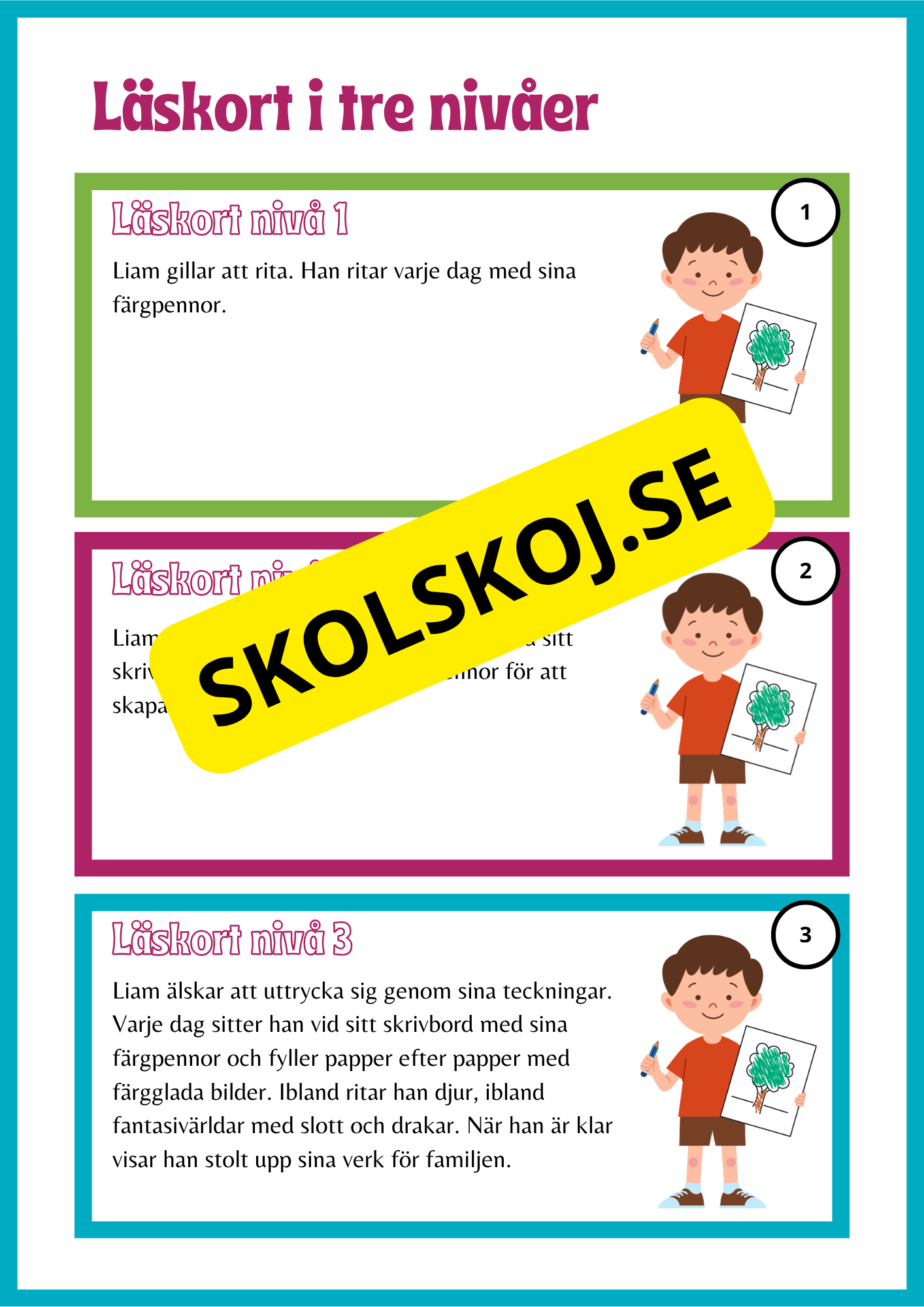 Läskort i tre nivåer- 60 st