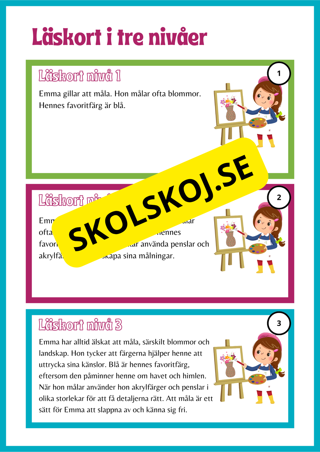 Läskort i tre nivåer- 60 st