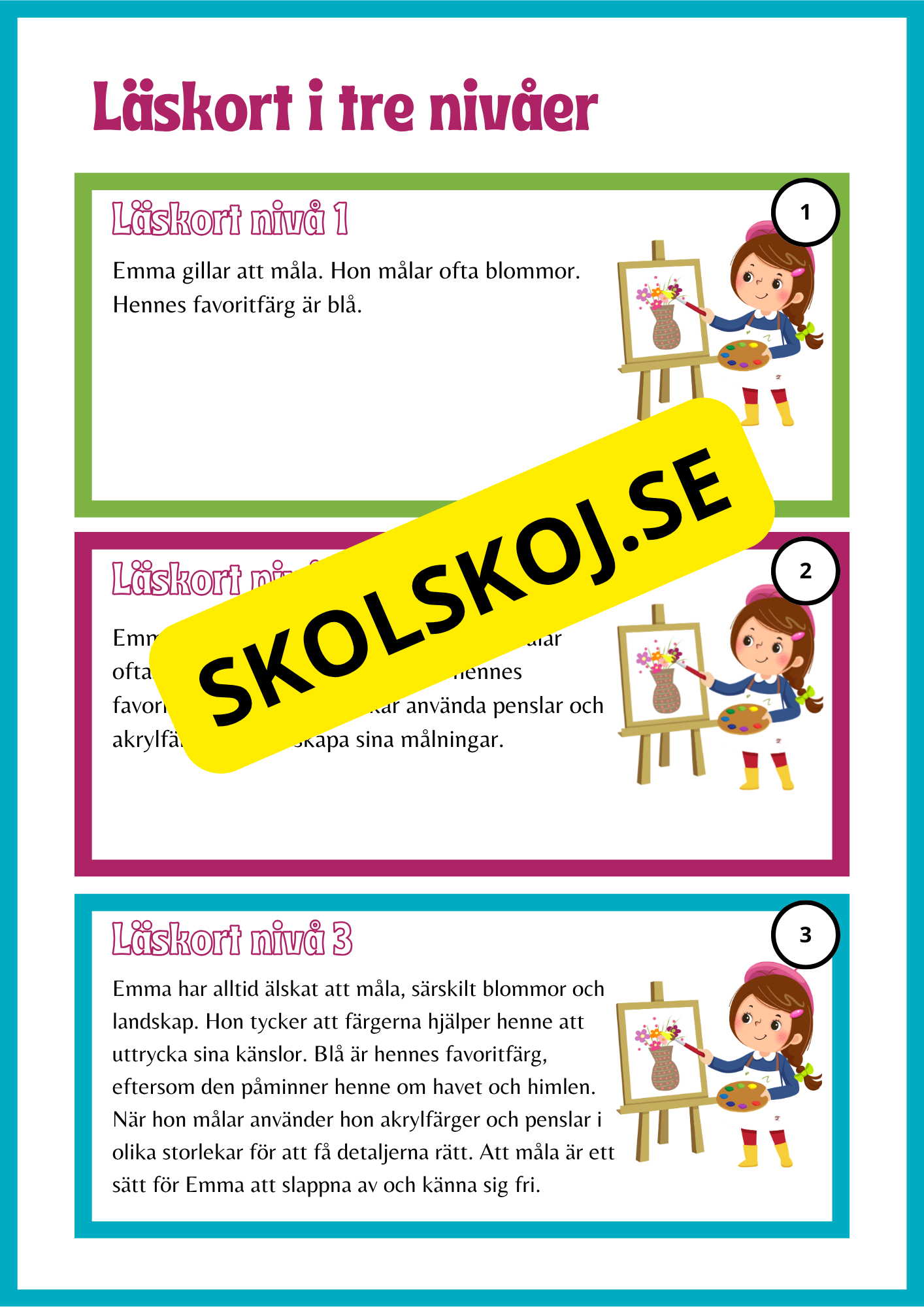 Läskort i tre nivåer- 60 st
