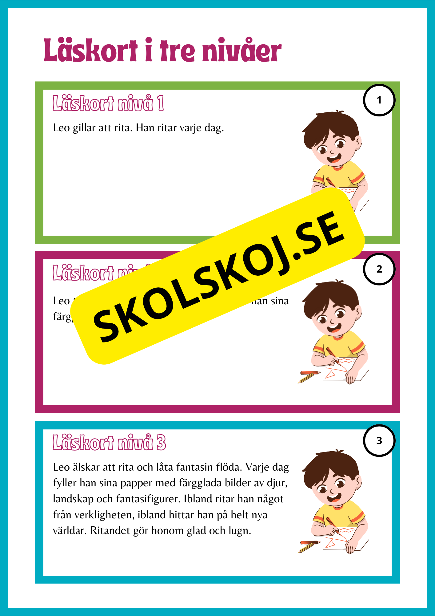 Läskort i tre nivåer- 60 st