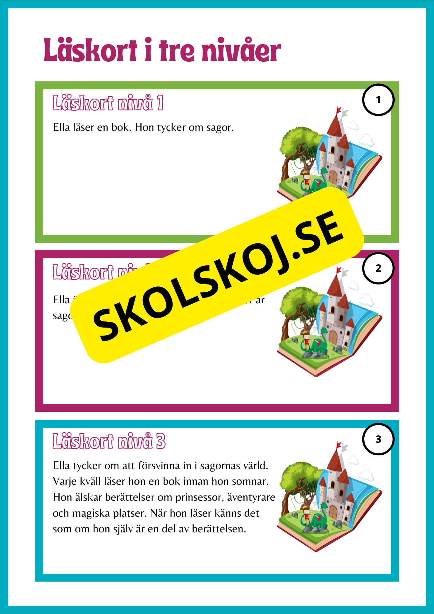 Läskort i tre nivåer- 60 st