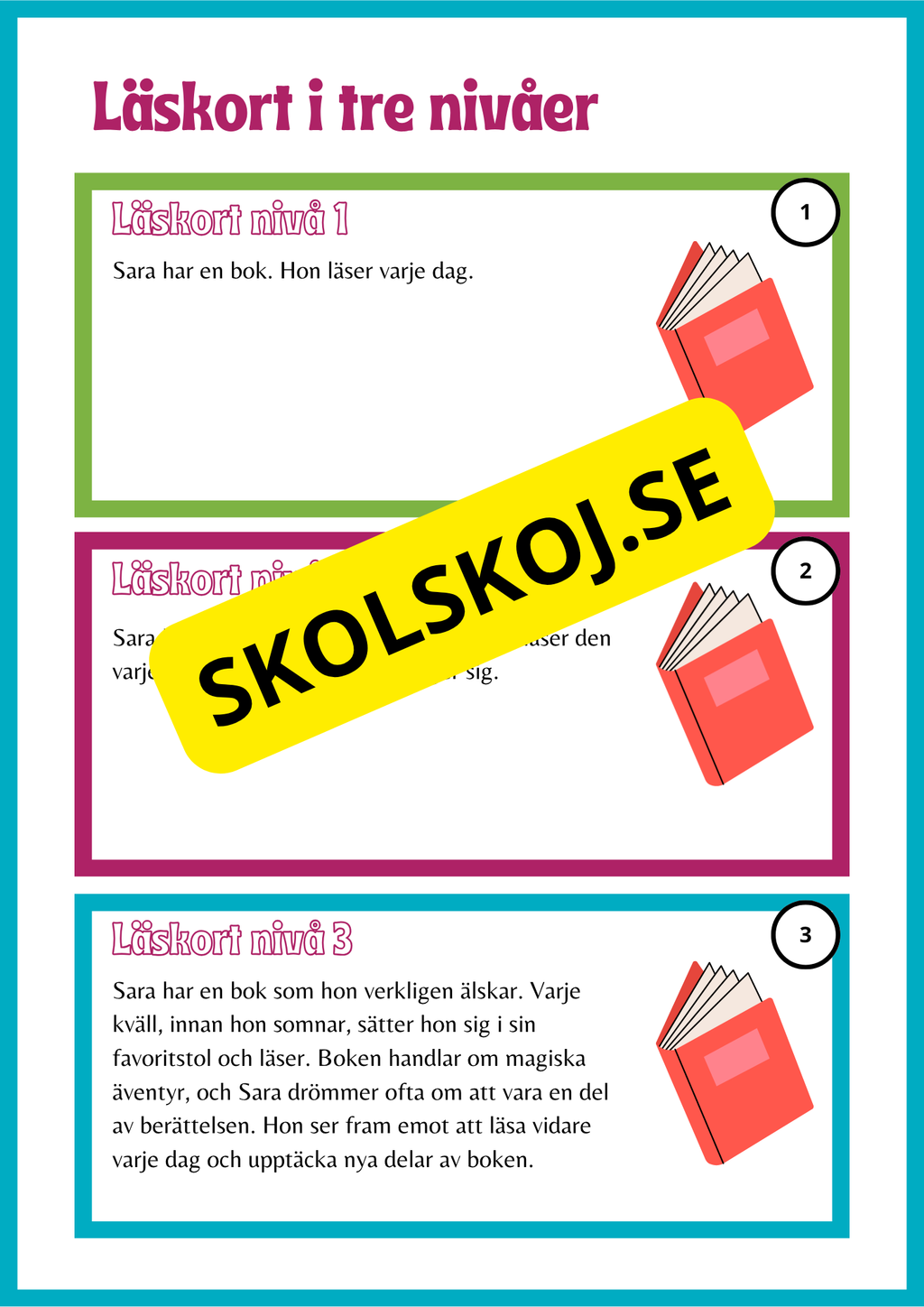 Läskort i tre nivåer- 60 st