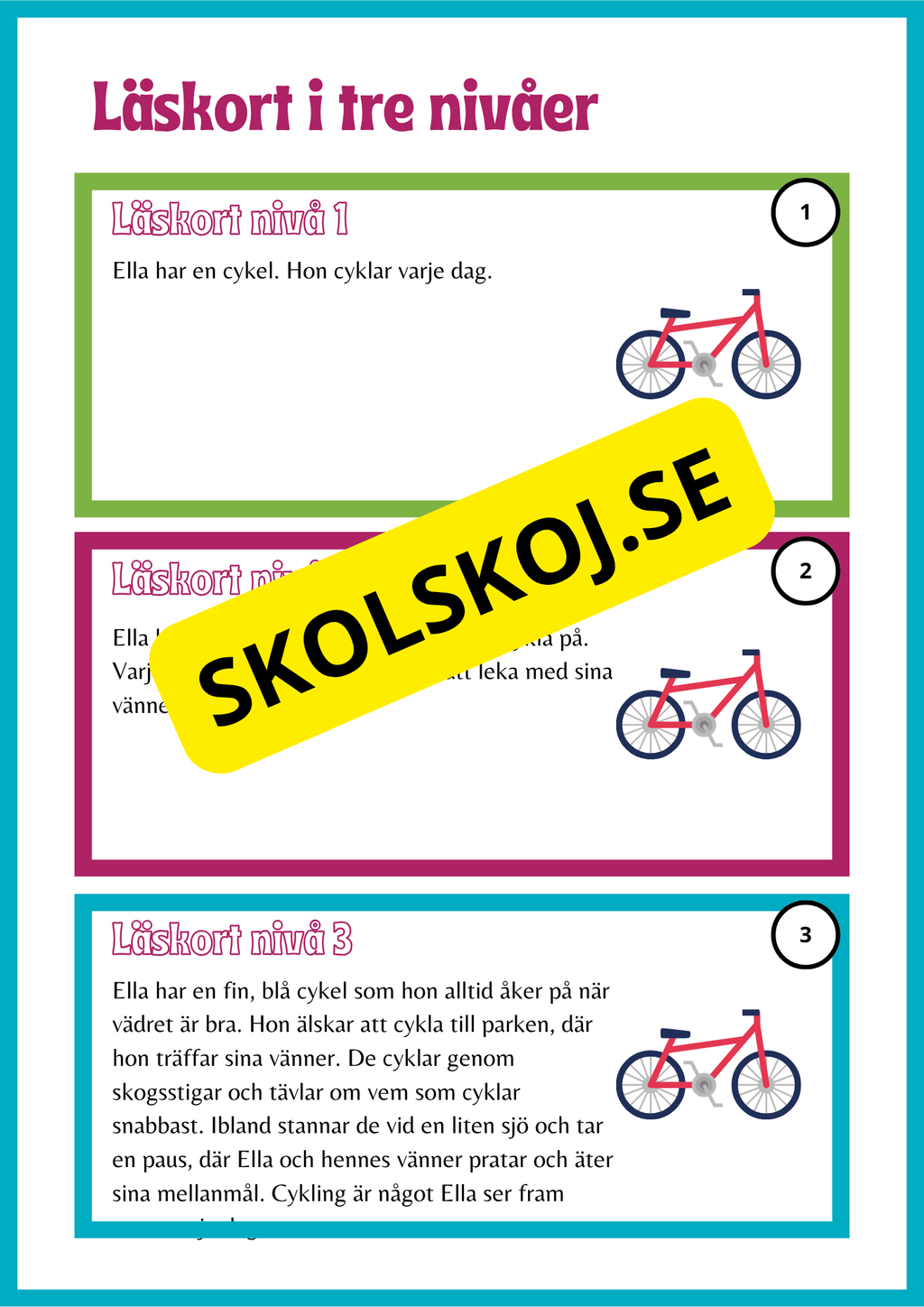 Läskort i tre nivåer- 60 st