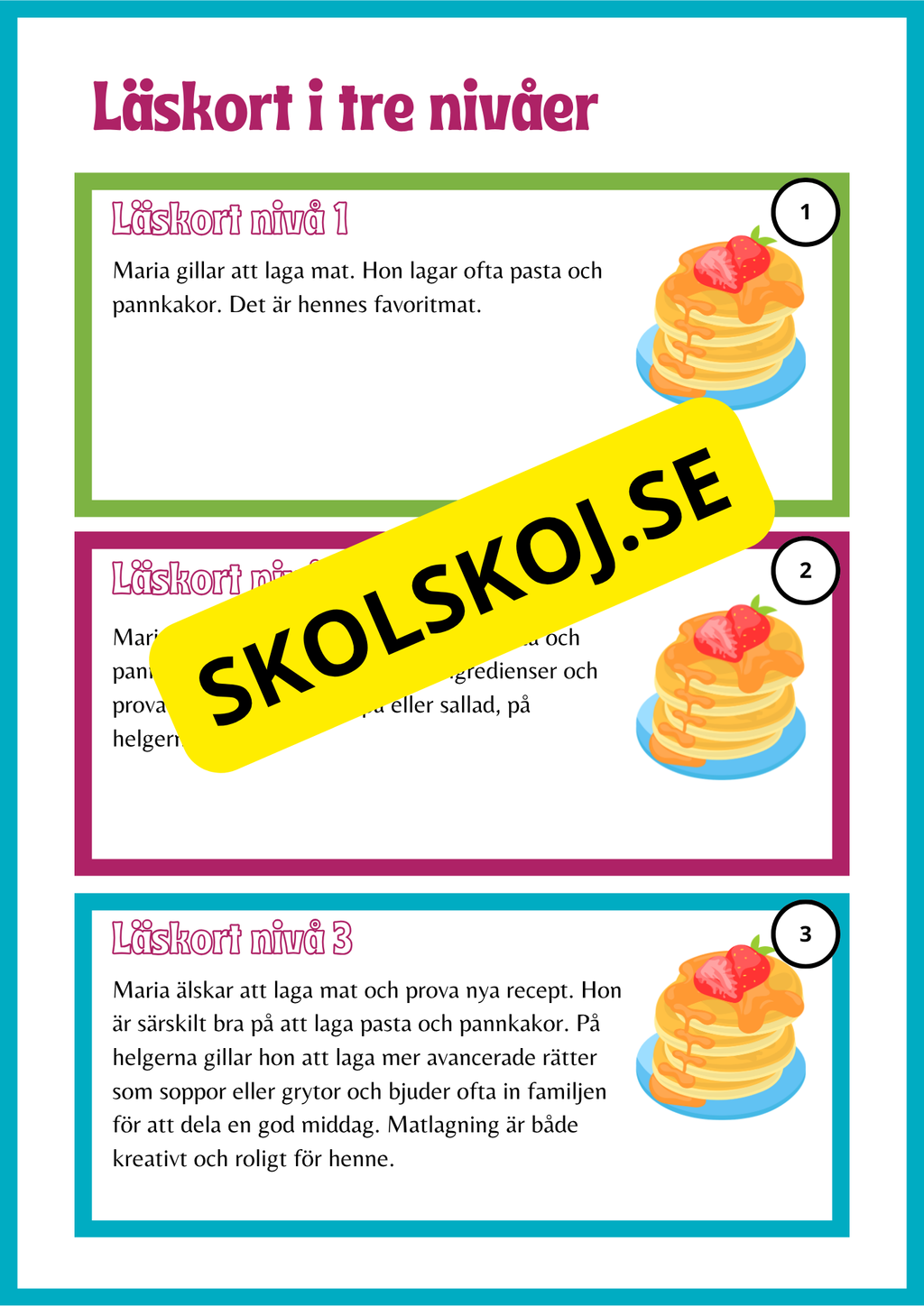 Läskort i tre nivåer- 60 st