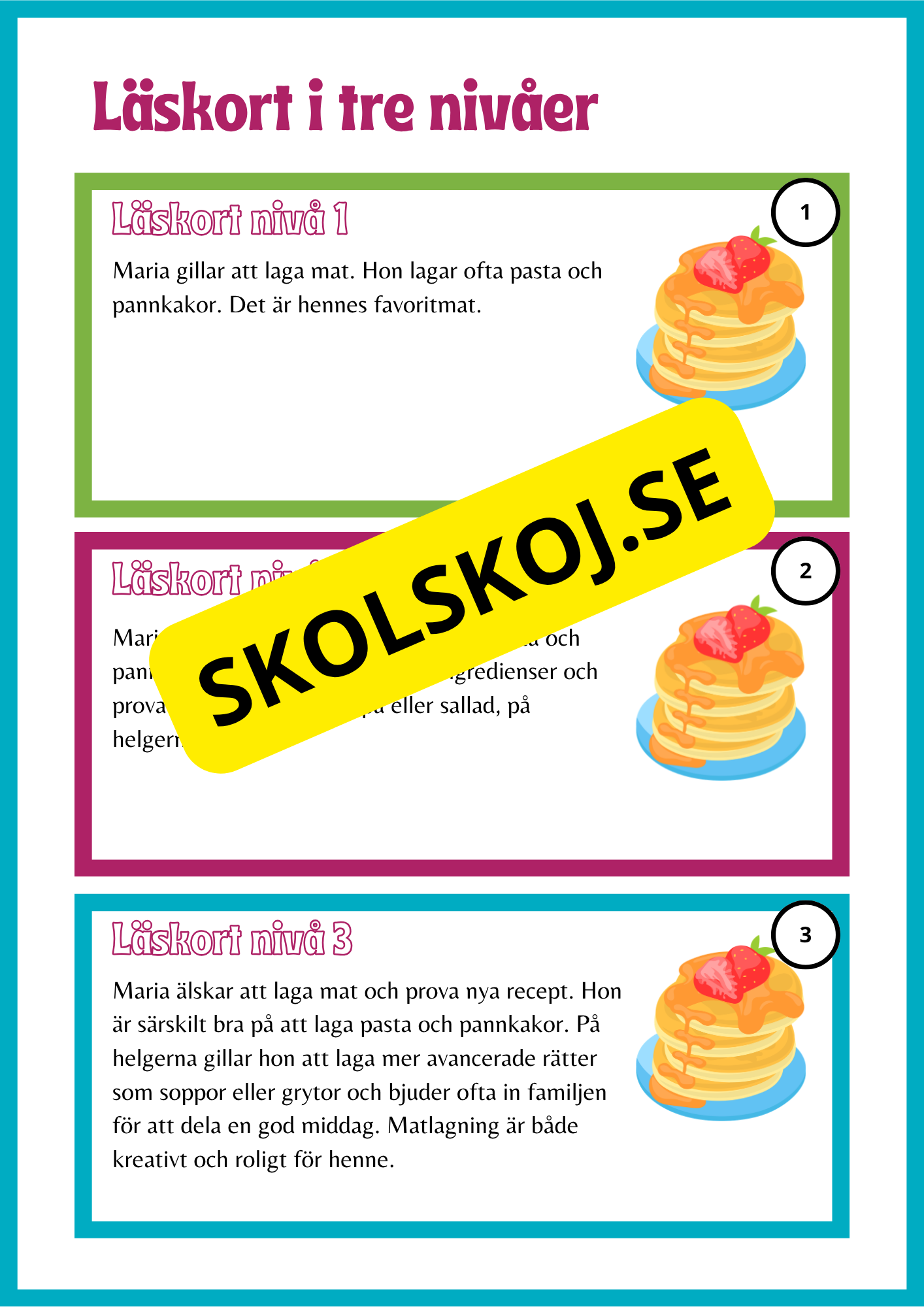 Läskort i tre nivåer- 60 st