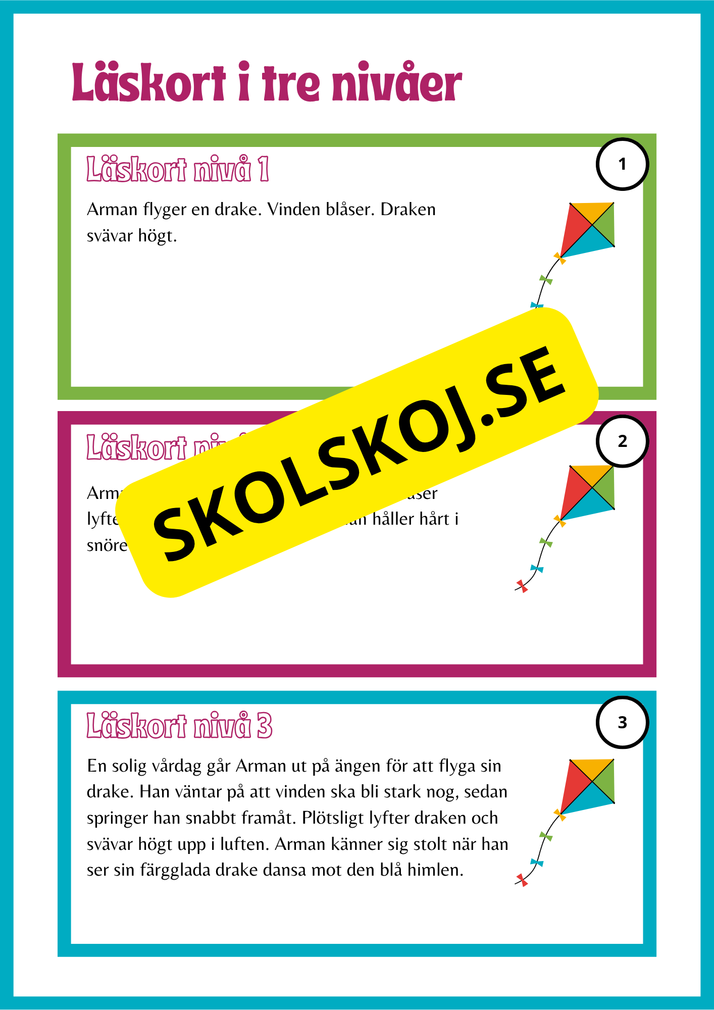 Läskort i tre nivåer- 60 st