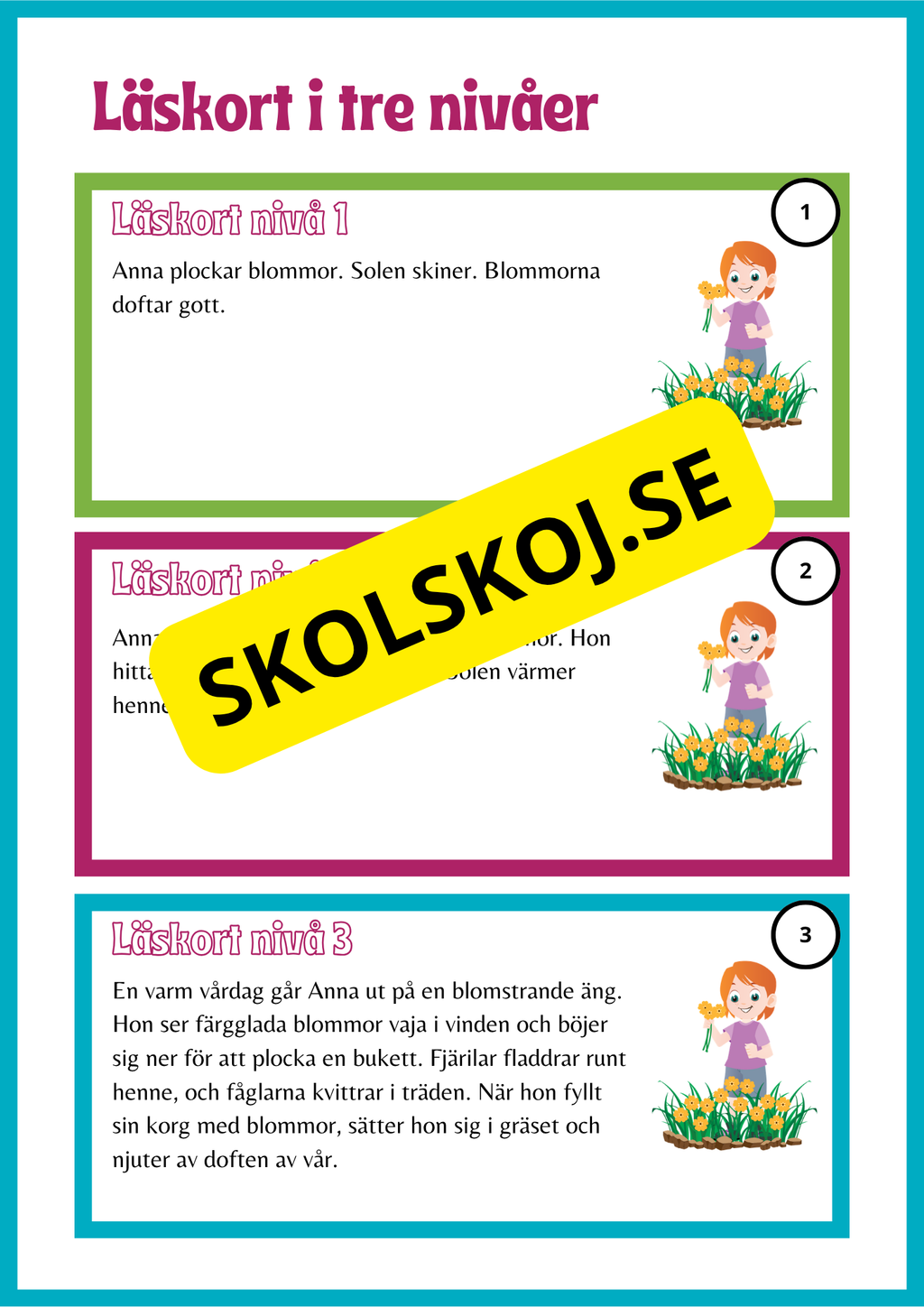 Läskort i tre nivåer- 60 st
